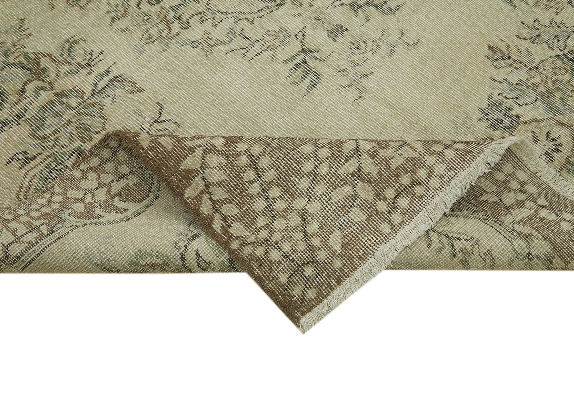 Vintage Bej Eskitme Pamuk Yün El Dokuma Halısı 165x276 Agacan