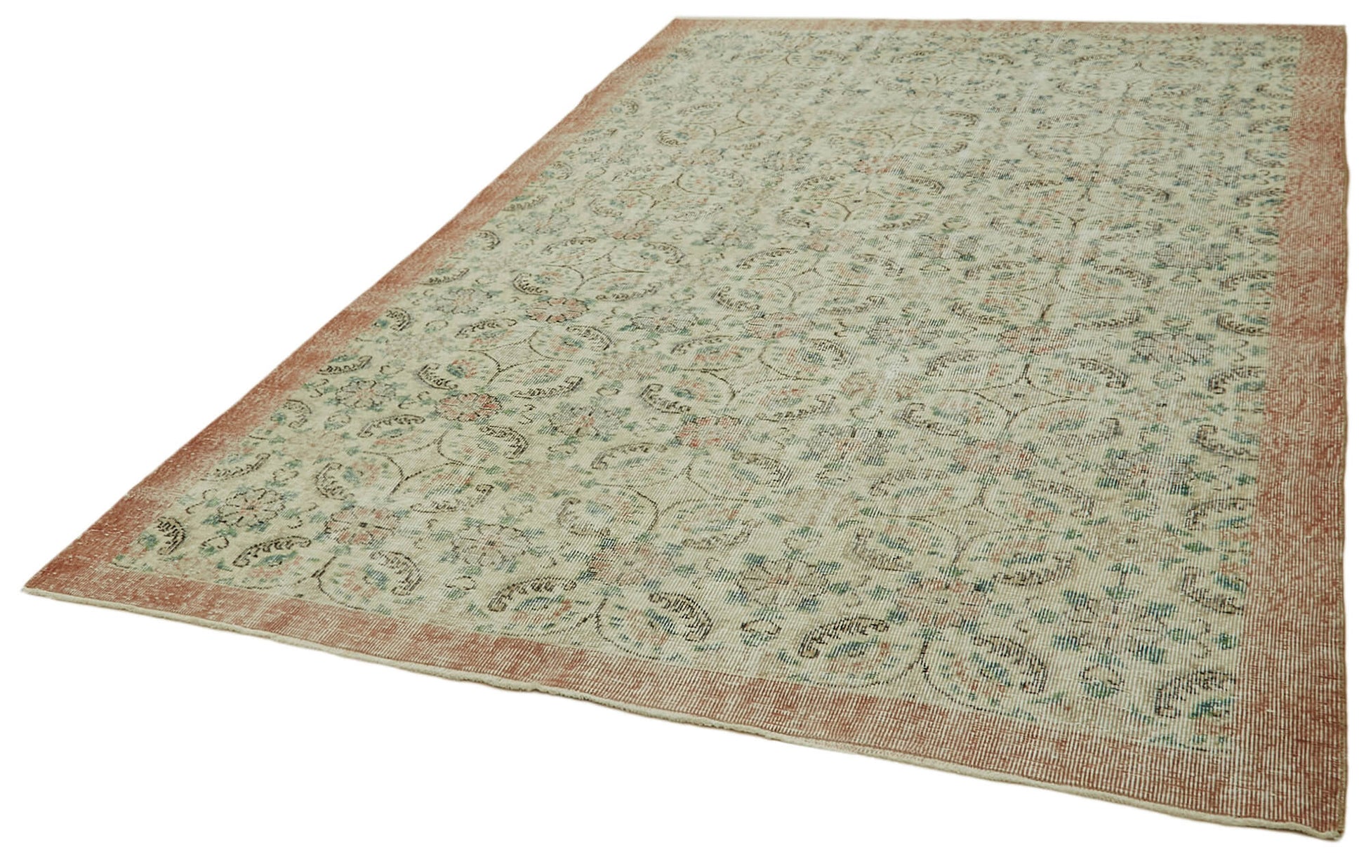 Vintage Bej Eskitme Pamuk Yün El Dokuma Halısı 188x295 Agacan