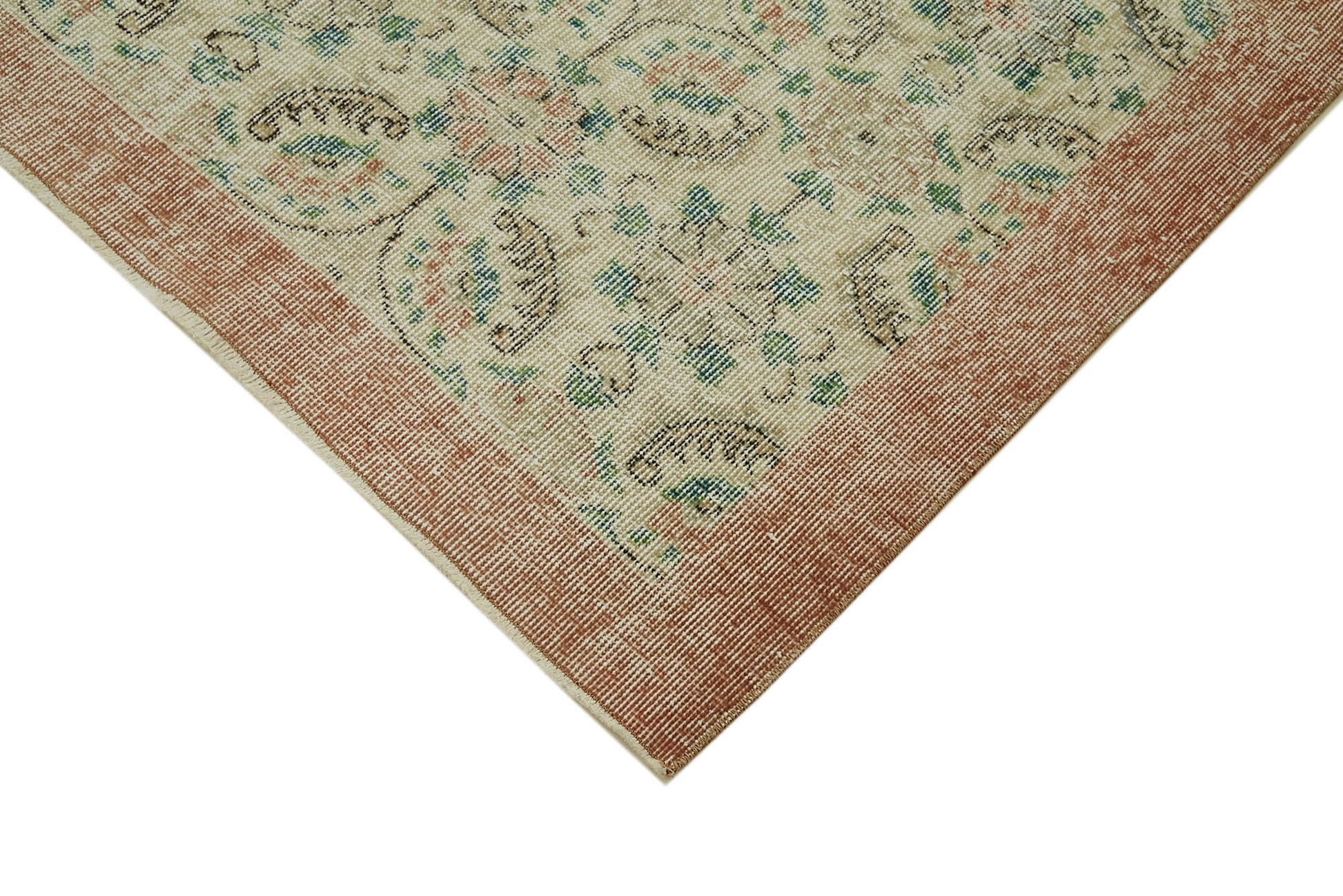 Vintage Bej Eskitme Pamuk Yün El Dokuma Halısı 188x295 Agacan