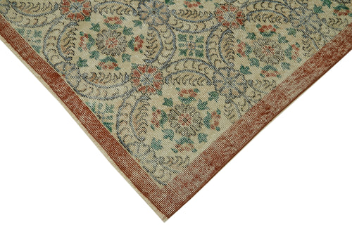 Vintage Bej Eskitme Pamuk Yün El Dokuma Halısı 199x297 Agacan