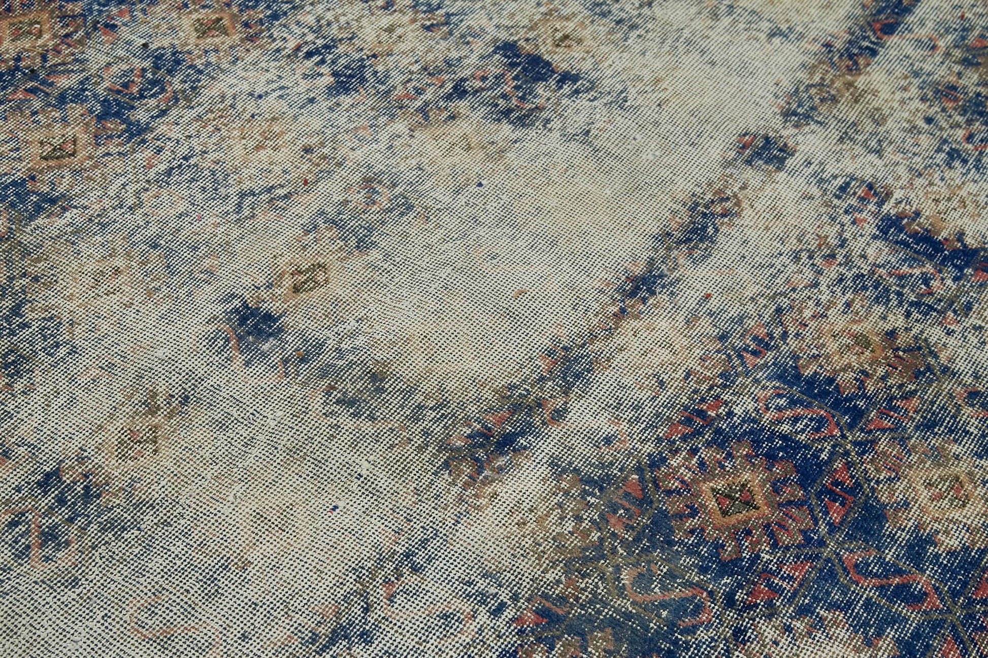 Vintage Bej Eskitme Pamuk Yün El Dokuma Halısı 172x268 Agacan