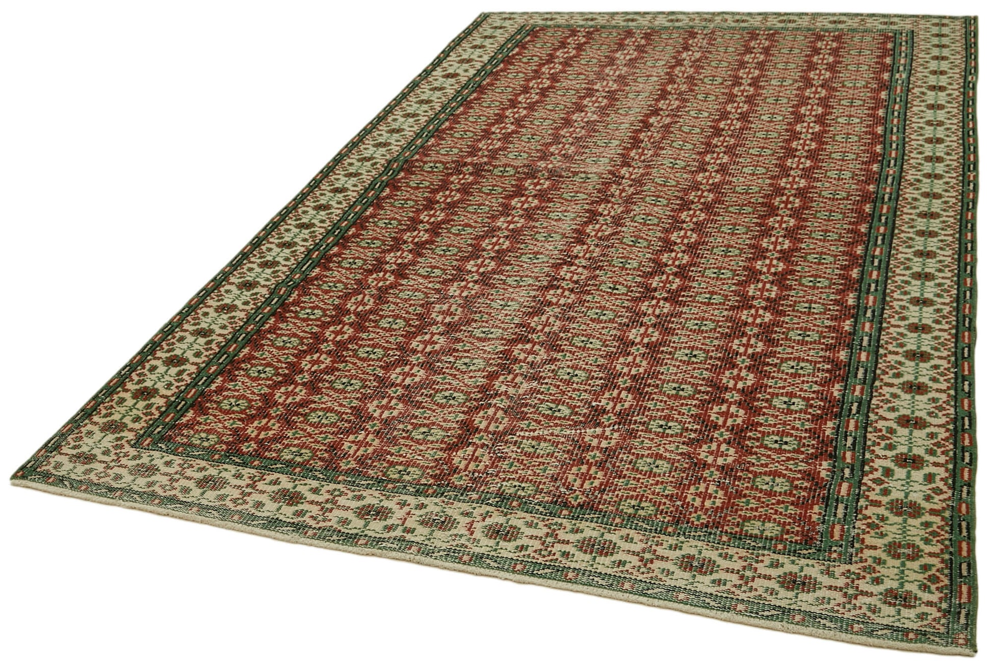 Vintage Bej Eskitme Pamuk Yün El Dokuma Halısı 175x275 Agacan