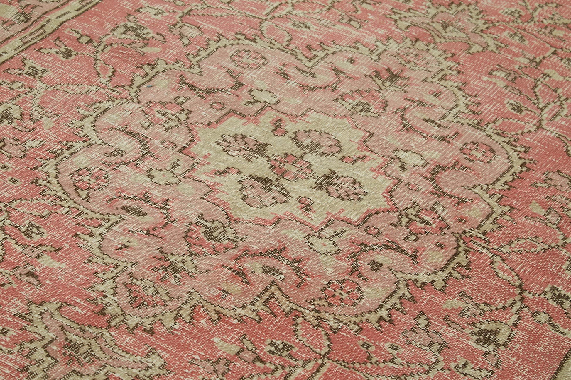 Vintage Bej Eskitme Pamuk Yün El Dokuma Halısı 162x282 Agacan