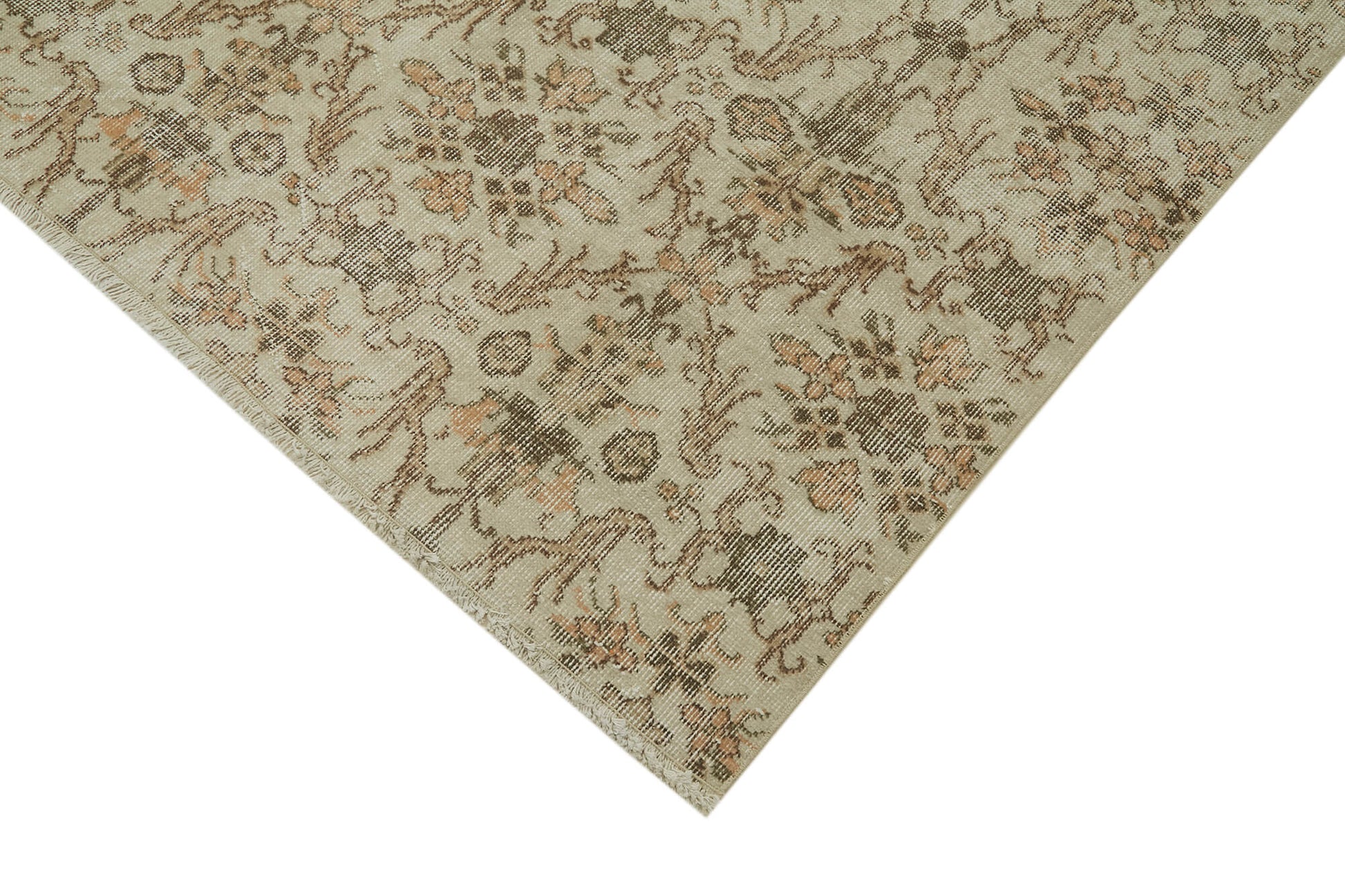 Vintage Bej Eskitme Pamuk Yün El Dokuma Halısı 165x280 Agacan