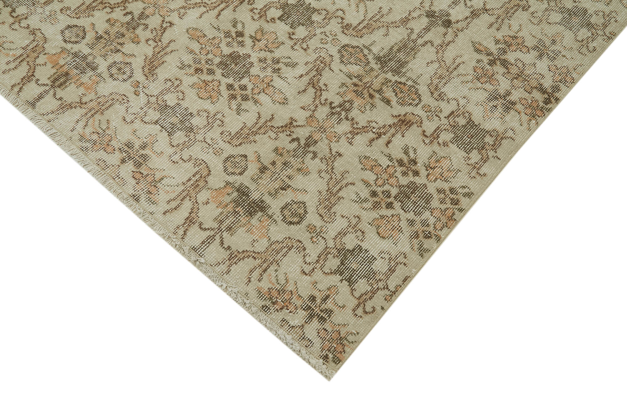 Vintage Bej Eskitme Pamuk Yün El Dokuma Halısı 165x280 Agacan