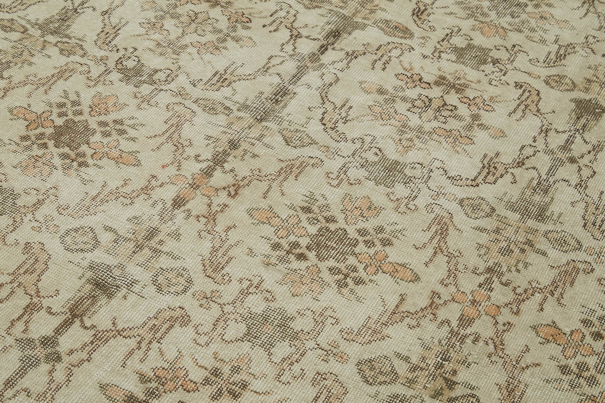 Vintage Bej Eskitme Pamuk Yün El Dokuma Halısı 165x280 Agacan