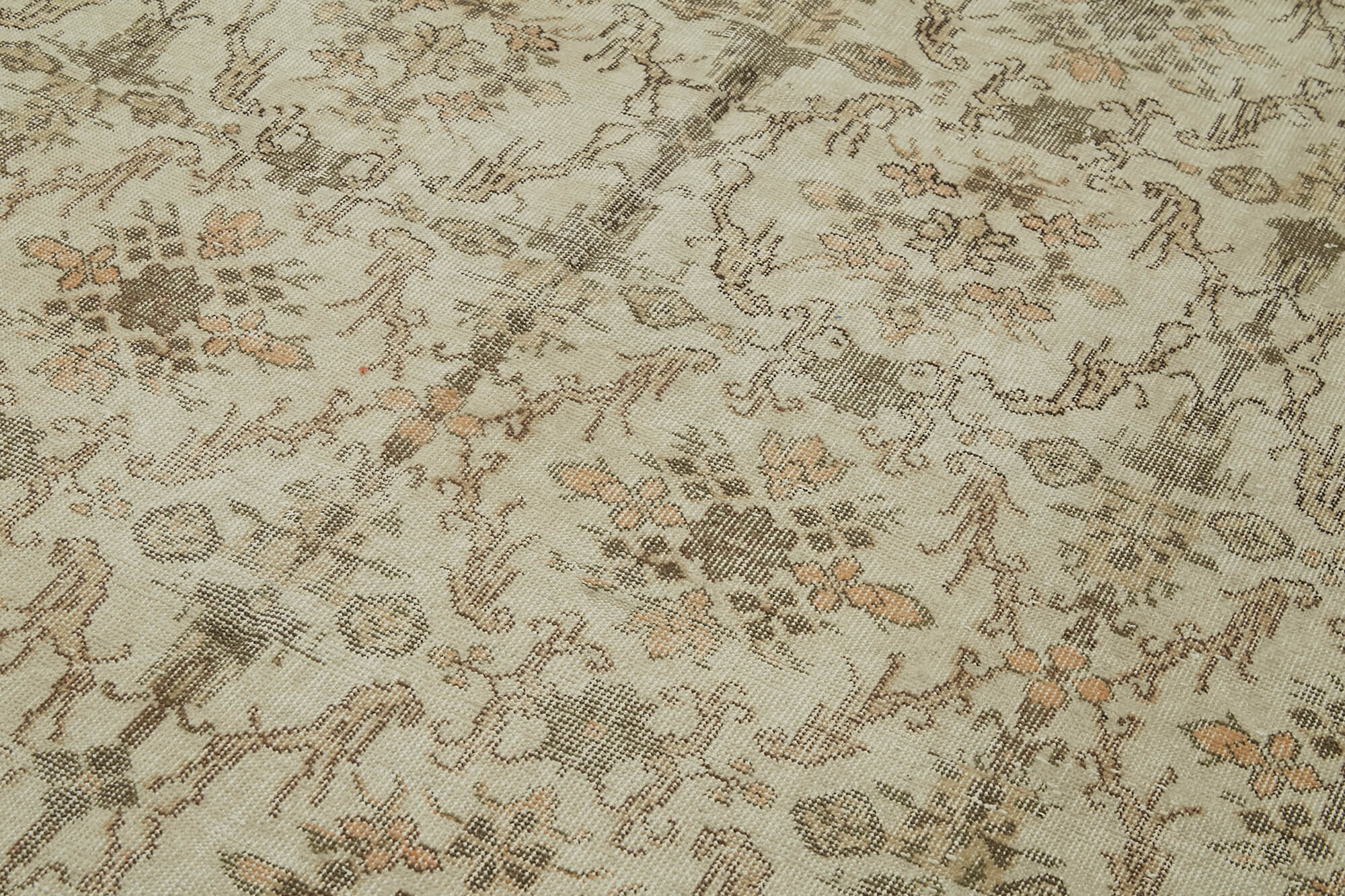 Vintage Bej Eskitme Pamuk Yün El Dokuma Halısı 165x280 Agacan