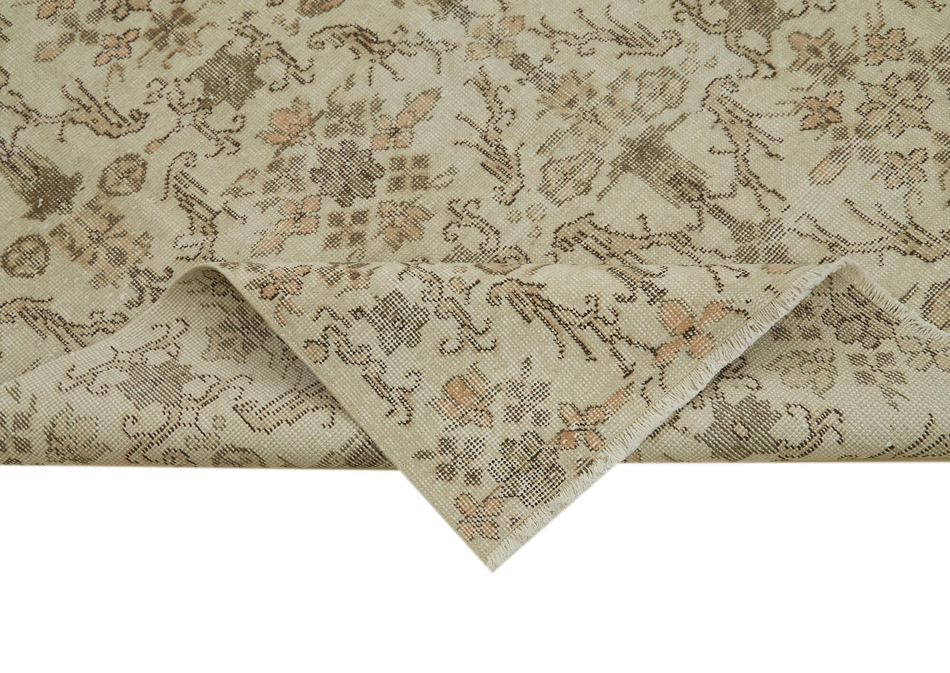 Vintage Bej Eskitme Pamuk Yün El Dokuma Halısı 165x280 Agacan