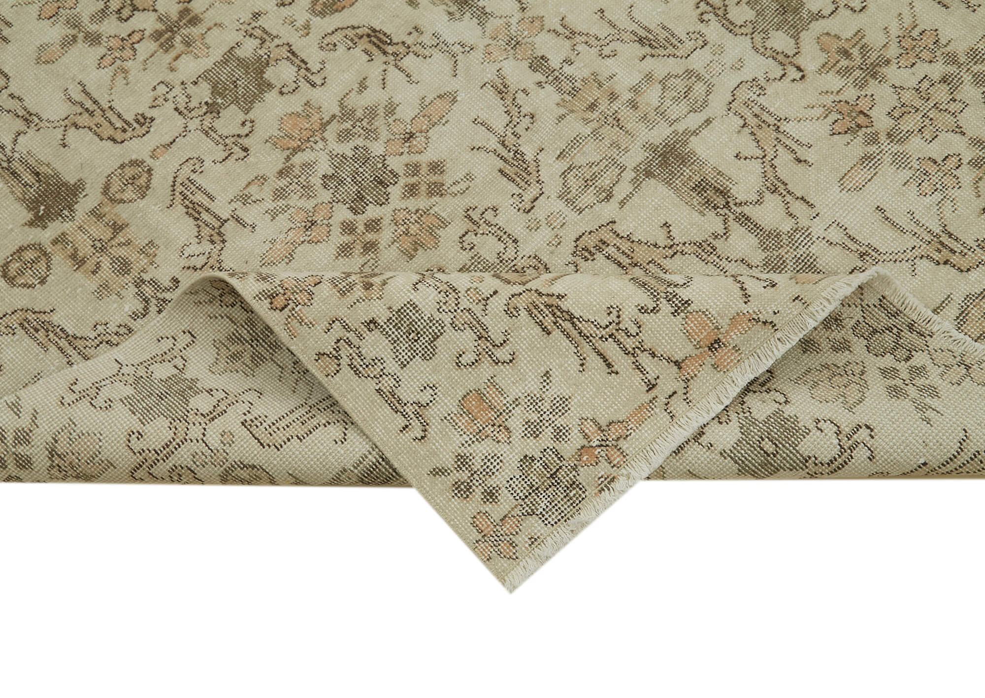 Vintage Bej Eskitme Pamuk Yün El Dokuma Halısı 165x280 Agacan