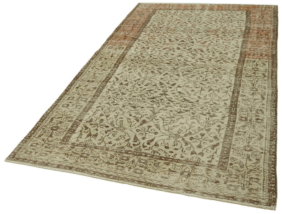 Vintage Bej Eskitme Pamuk Yün El Dokuma Halısı 152x288 Agacan