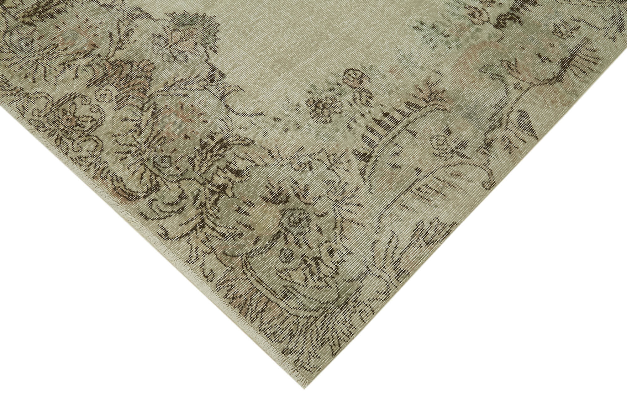 Vintage Bej Eskitme Pamuk Yün El Dokuma Halısı 170x264 Agacan