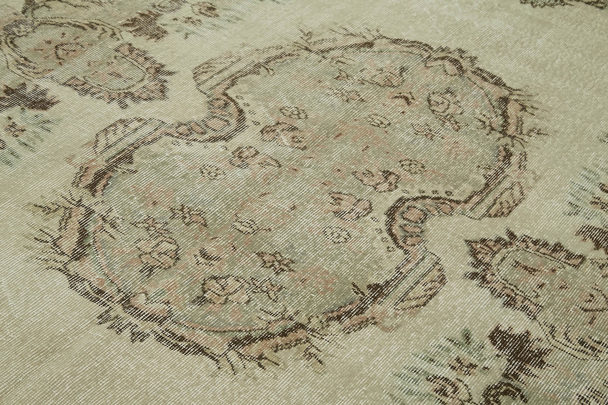 Vintage Bej Eskitme Pamuk Yün El Dokuma Halısı 170x264 Agacan