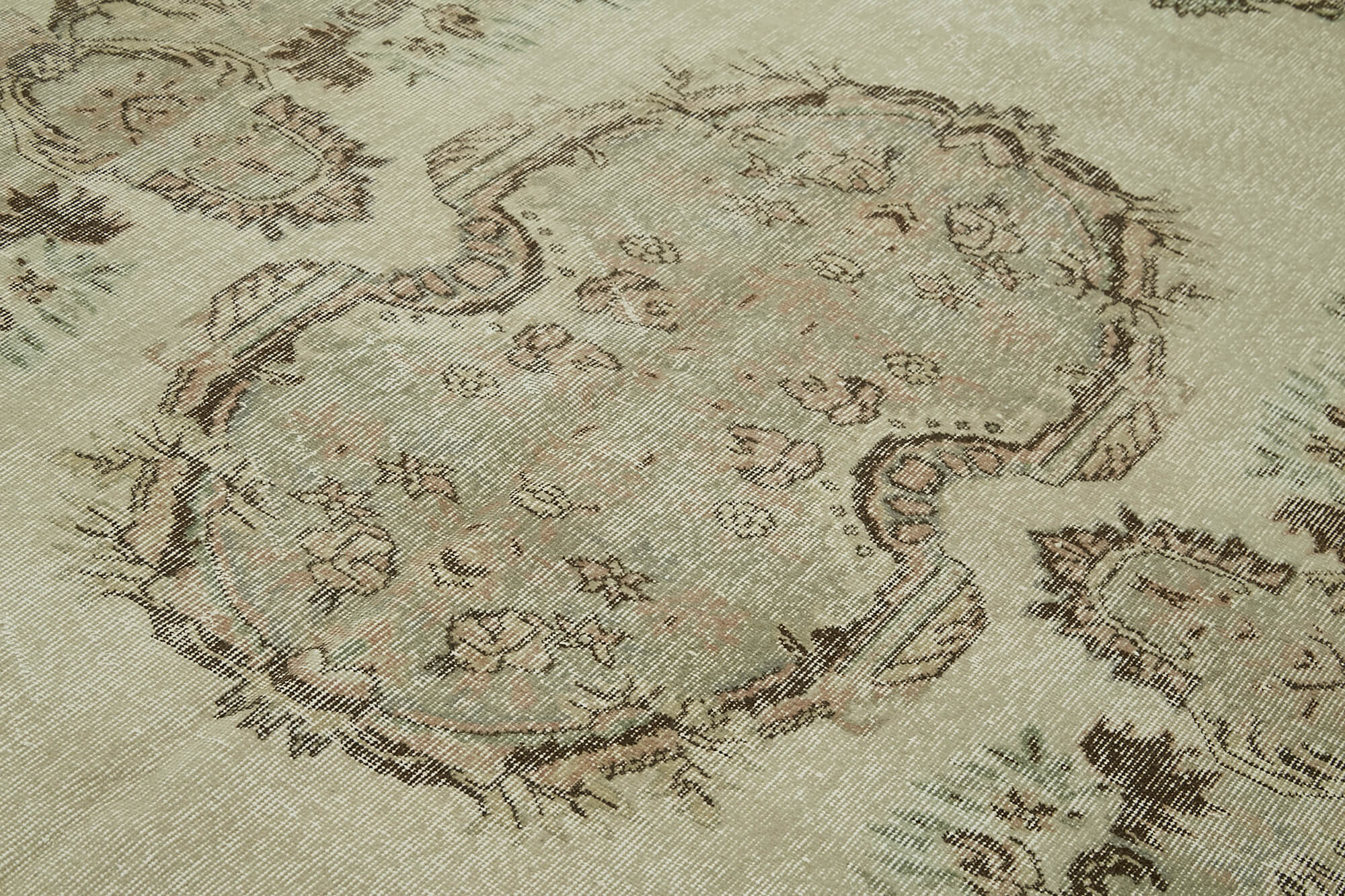 Vintage Bej Eskitme Pamuk Yün El Dokuma Halısı 170x264 Agacan