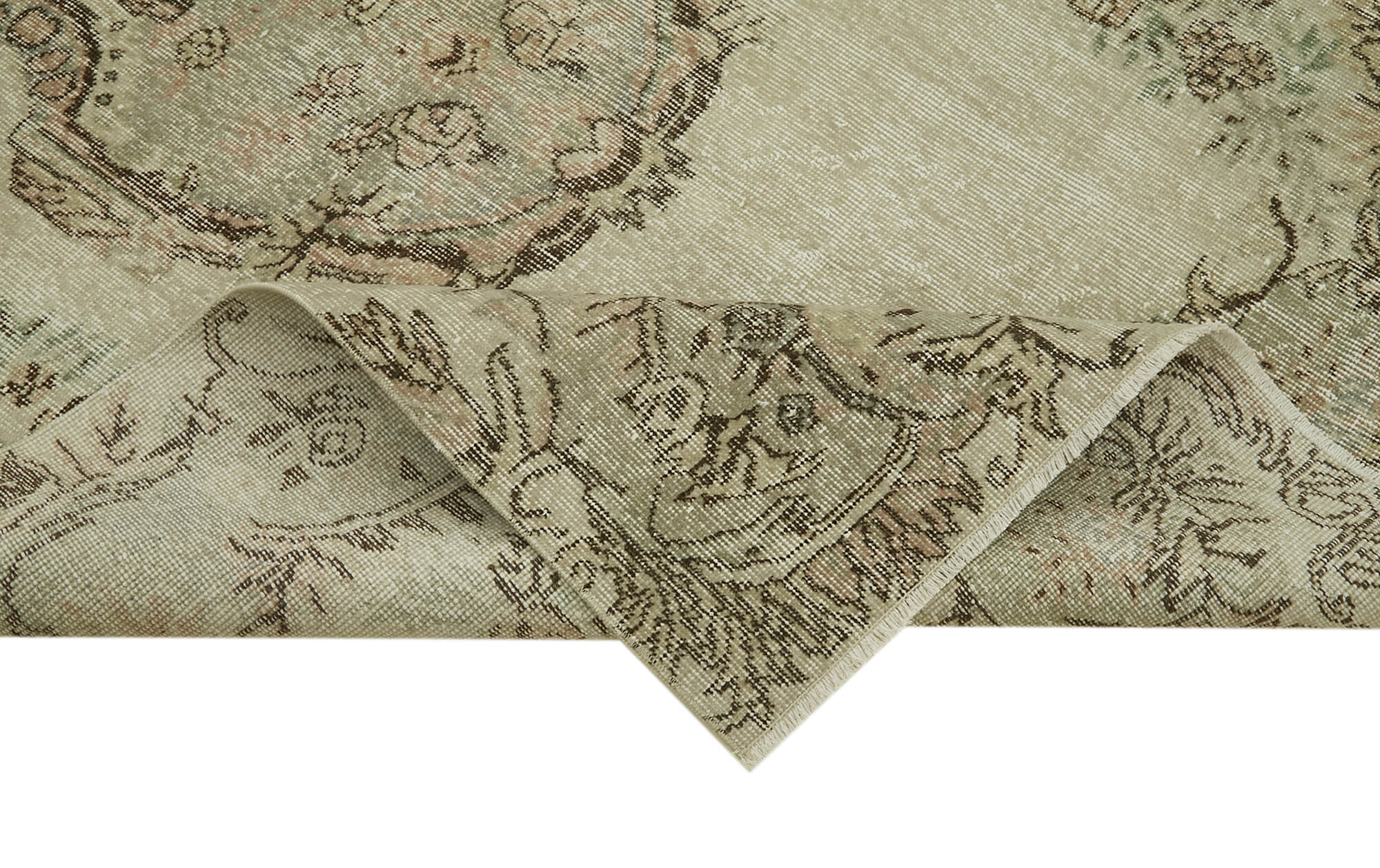 Vintage Bej Eskitme Pamuk Yün El Dokuma Halısı 170x264 Agacan