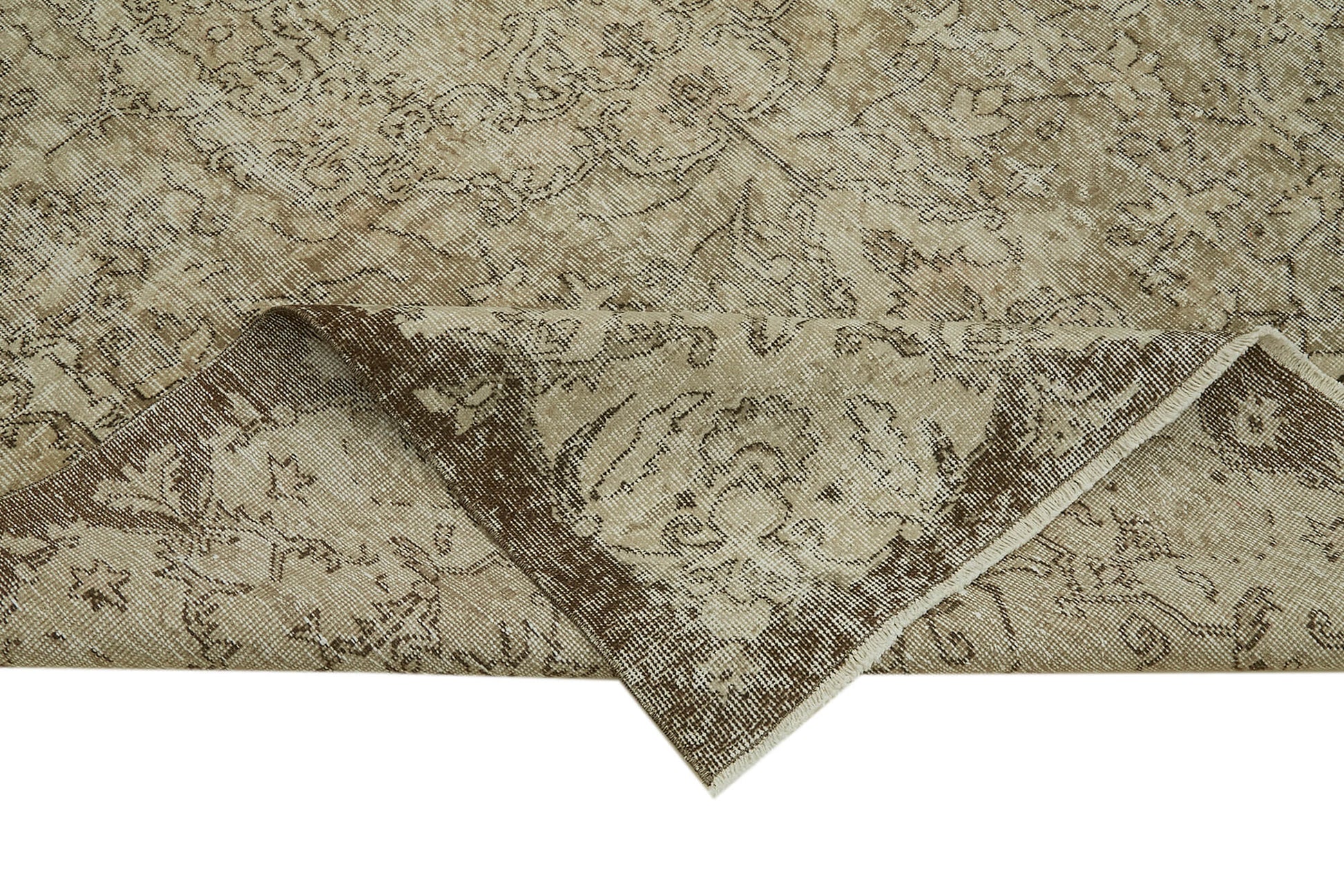 Vintage Bej Eskitme Pamuk Yün El Dokuma Halısı 192x290 Agacan