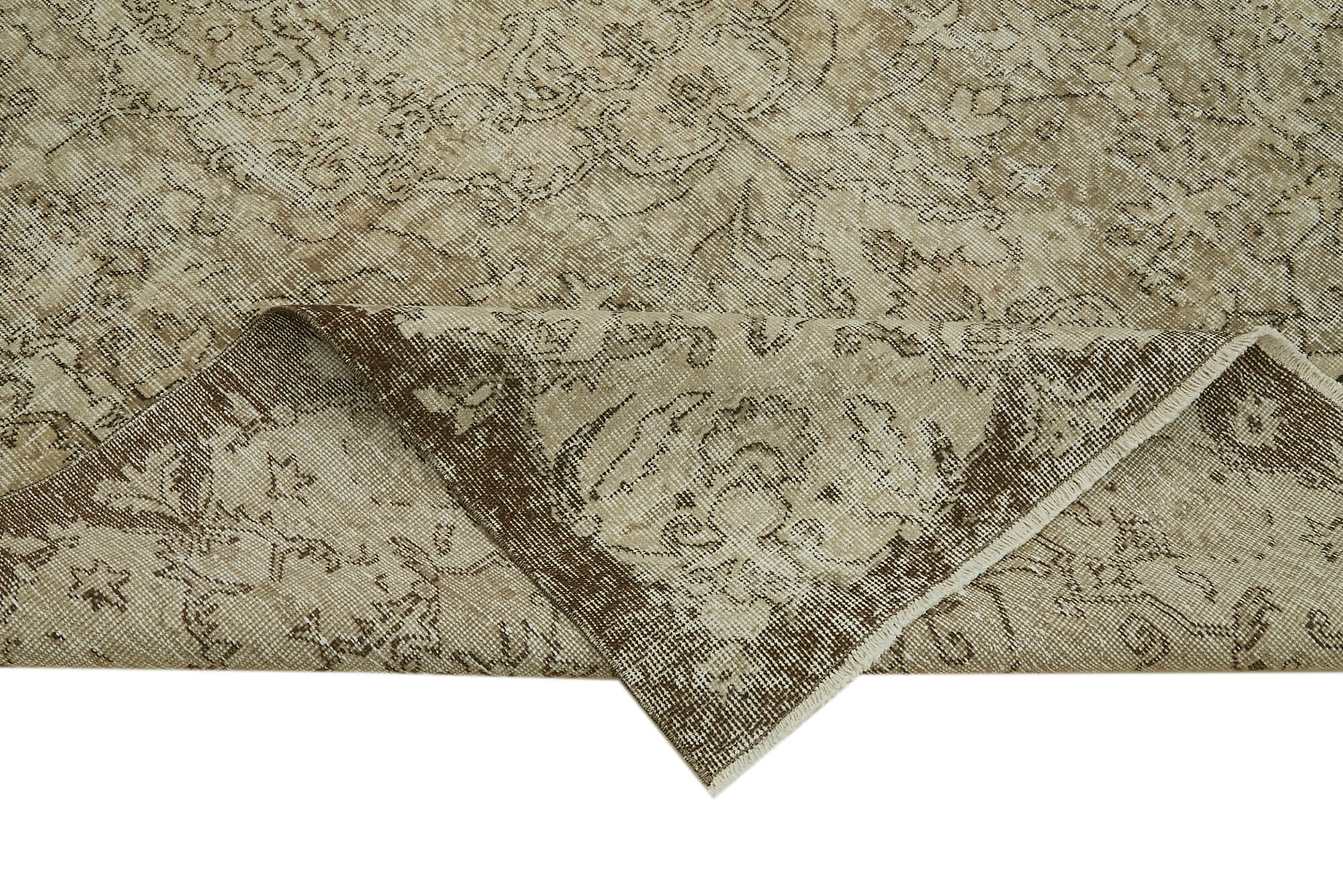 Vintage Bej Eskitme Pamuk Yün El Dokuma Halısı 192x290 Agacan