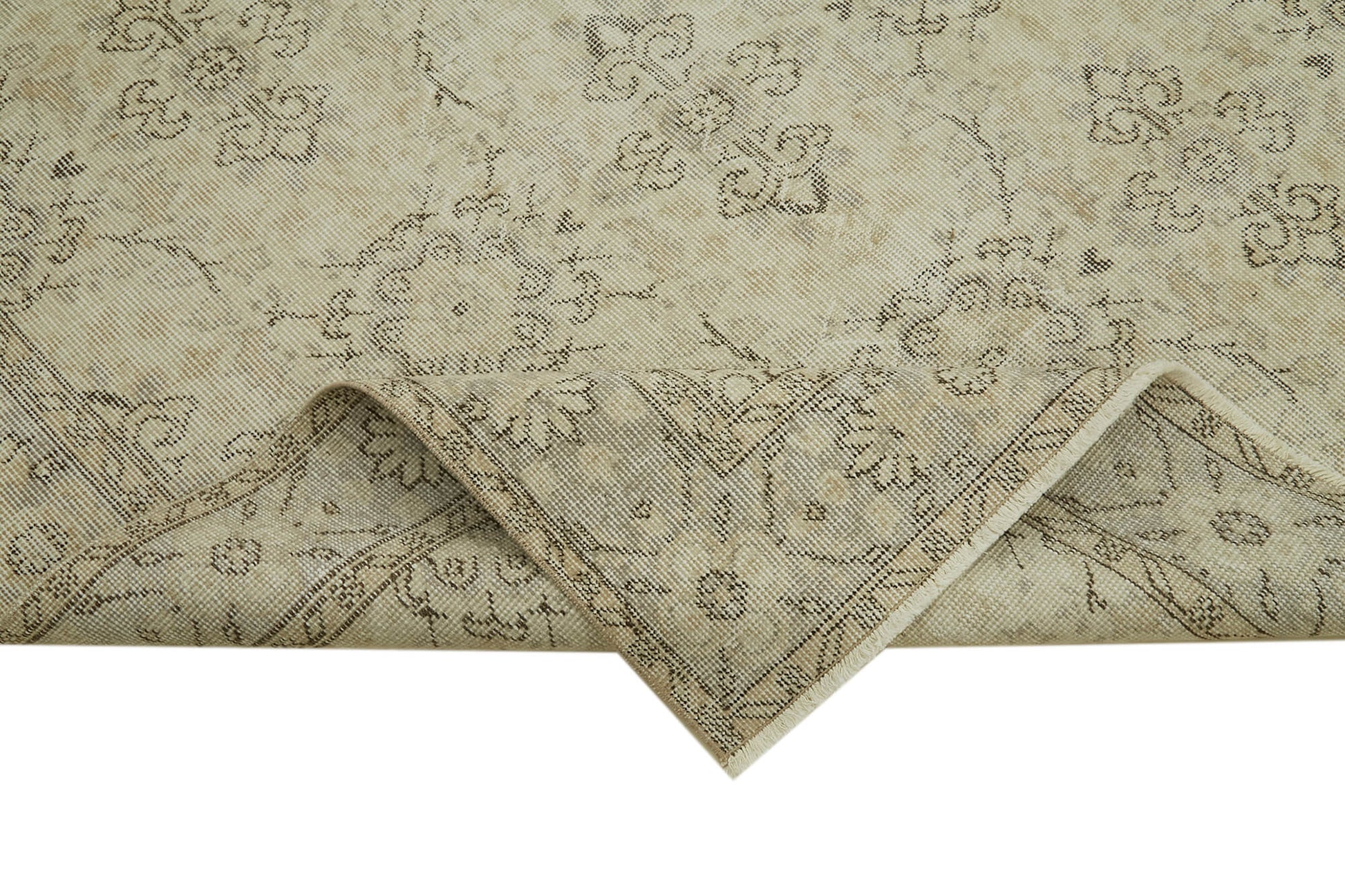 Vintage Bej Eskitme Pamuk Yün El Dokuma Halısı 156x276 Agacan