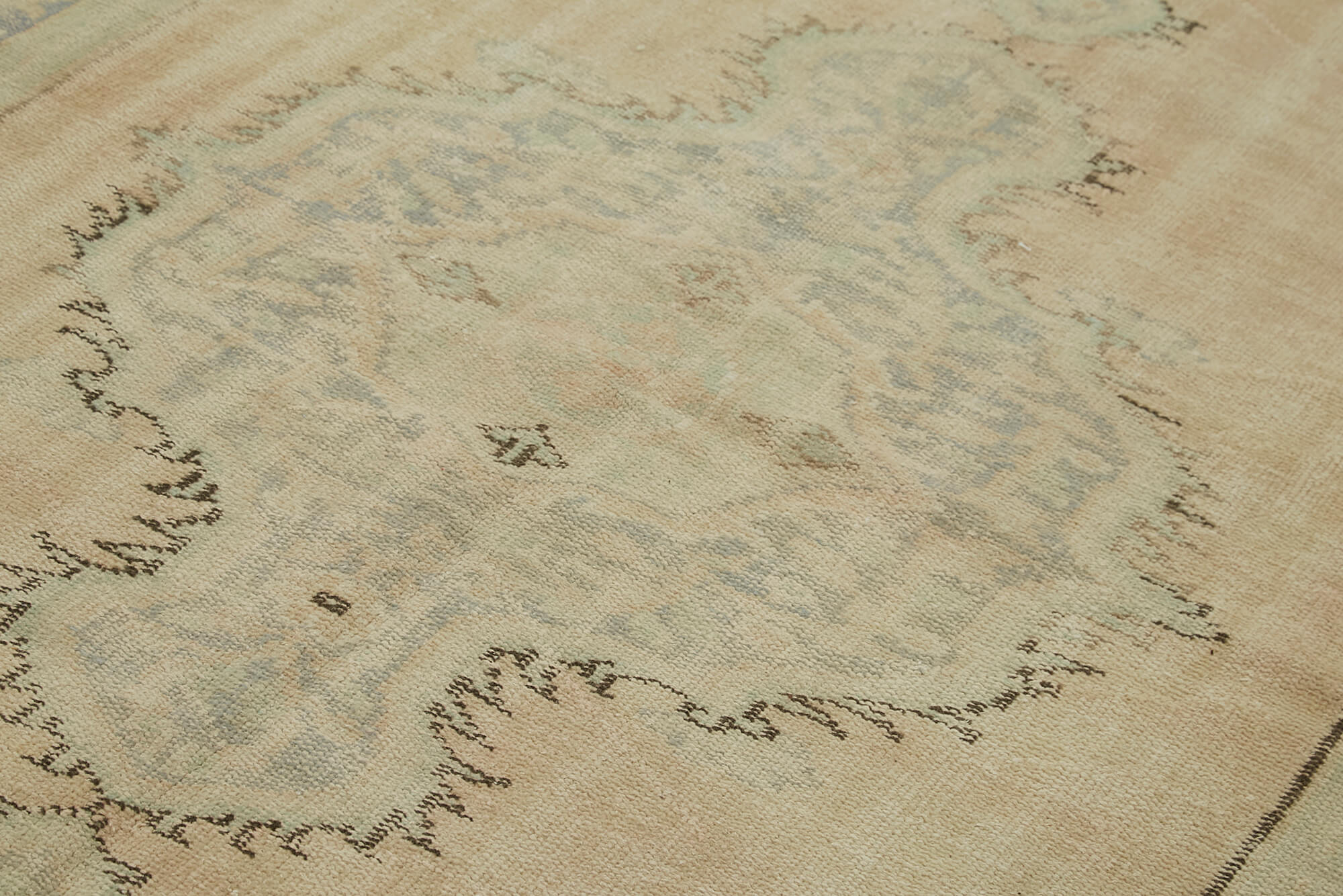 Vintage Bej Eskitme Pamuk Yün El Dokuma Halısı 150x260 Agacan