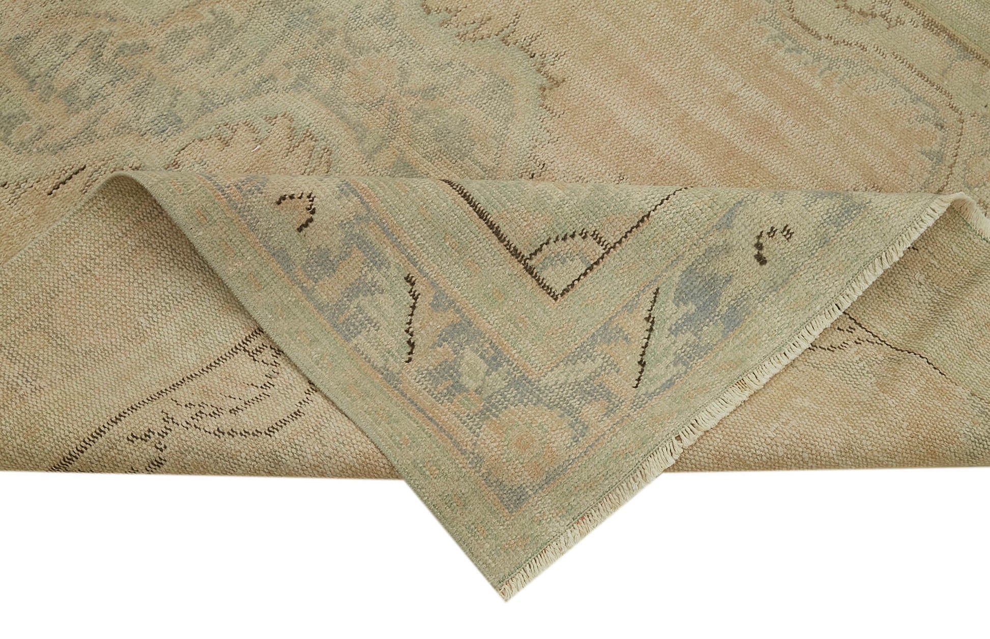 Vintage Bej Eskitme Pamuk Yün El Dokuma Halısı 150x260 Agacan