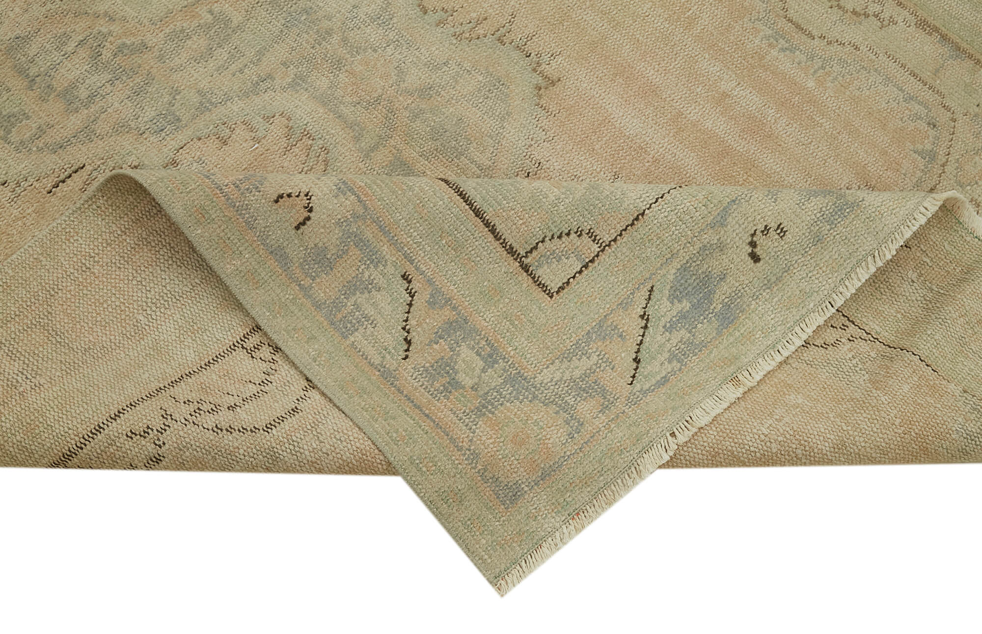 Vintage Bej Eskitme Pamuk Yün El Dokuma Halısı 150x260 Agacan