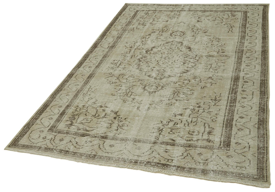 Vintage Bej Eskitme Pamuk Yün El Dokuma Halısı 157x257 Agacan