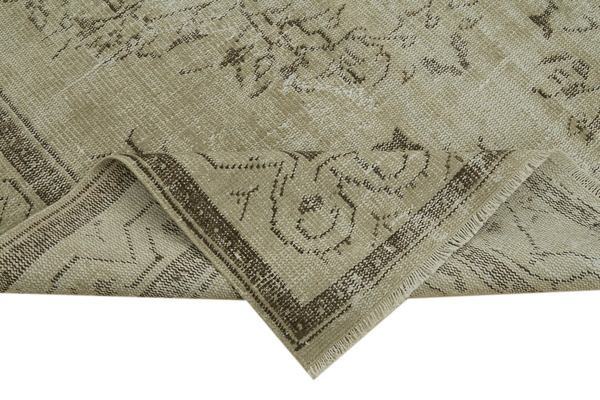 Vintage Bej Eskitme Pamuk Yün El Dokuma Halısı 157x257 Agacan