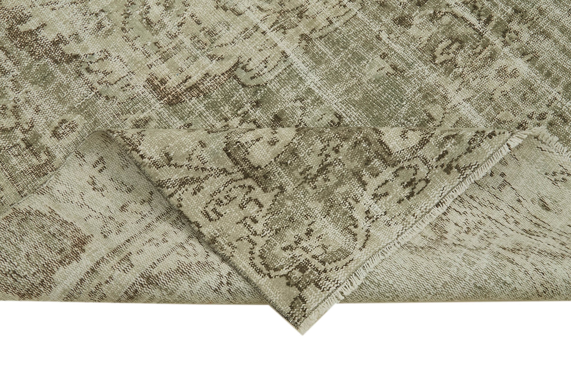 Vintage Bej Eskitme Pamuk Yün El Dokuma Halısı 164x274 Agacan