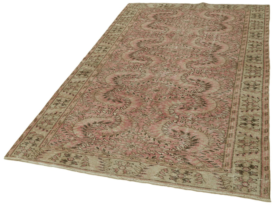 Vintage Bej Eskitme Pamuk Yün El Dokuma Halısı 146x238 Agacan
