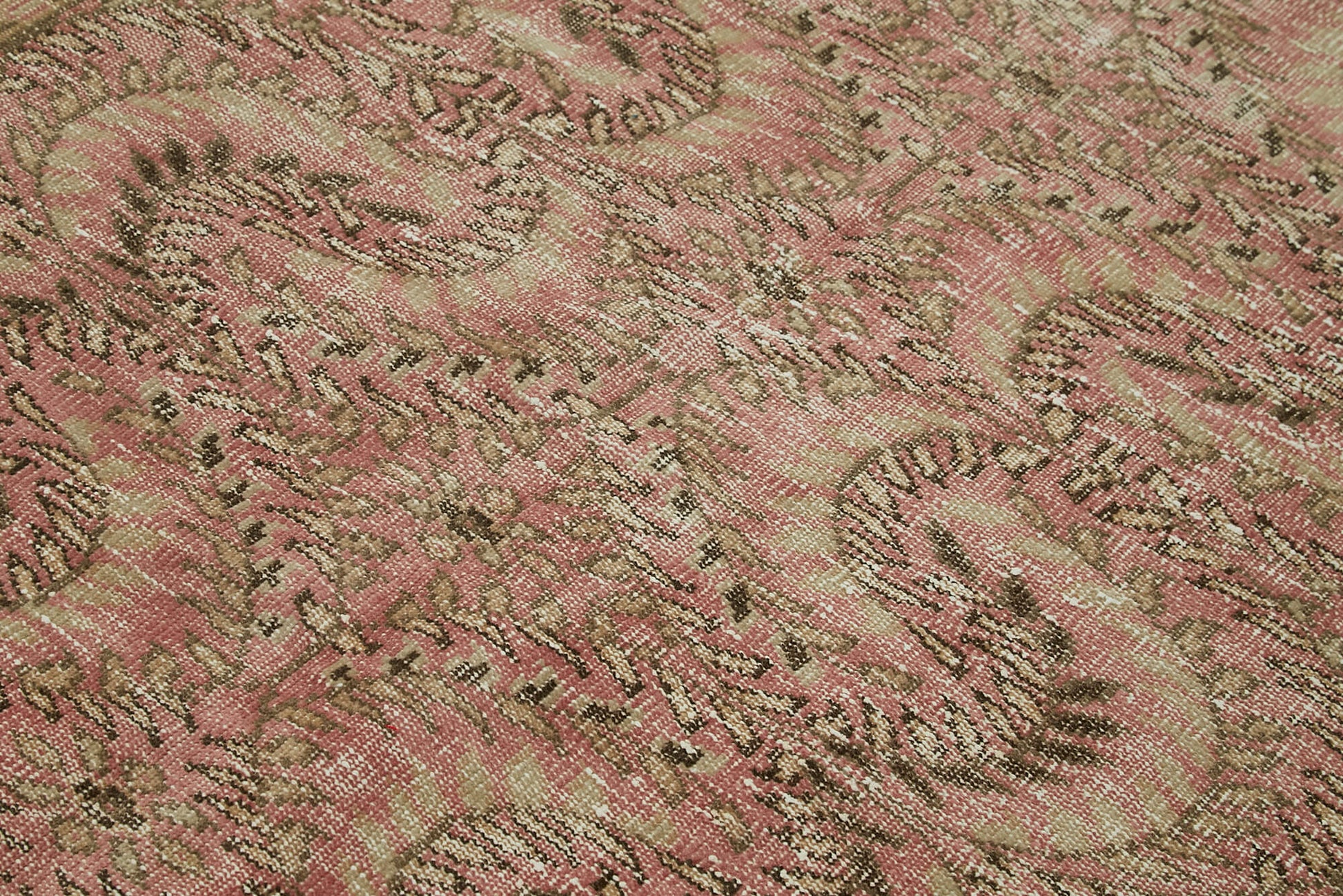 Vintage Bej Eskitme Pamuk Yün El Dokuma Halısı 146x238 Agacan