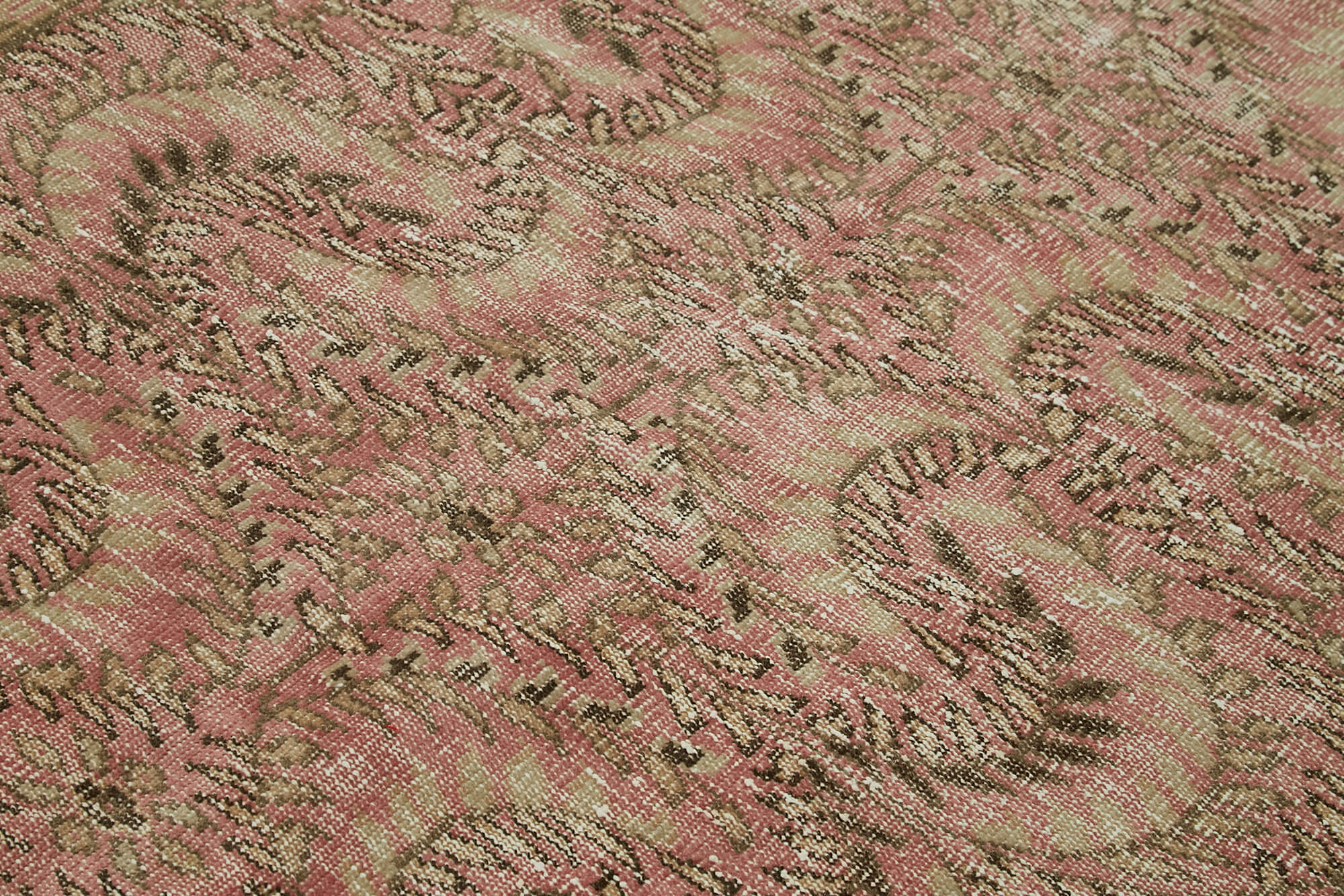 Vintage Bej Eskitme Pamuk Yün El Dokuma Halısı 146x238 Agacan