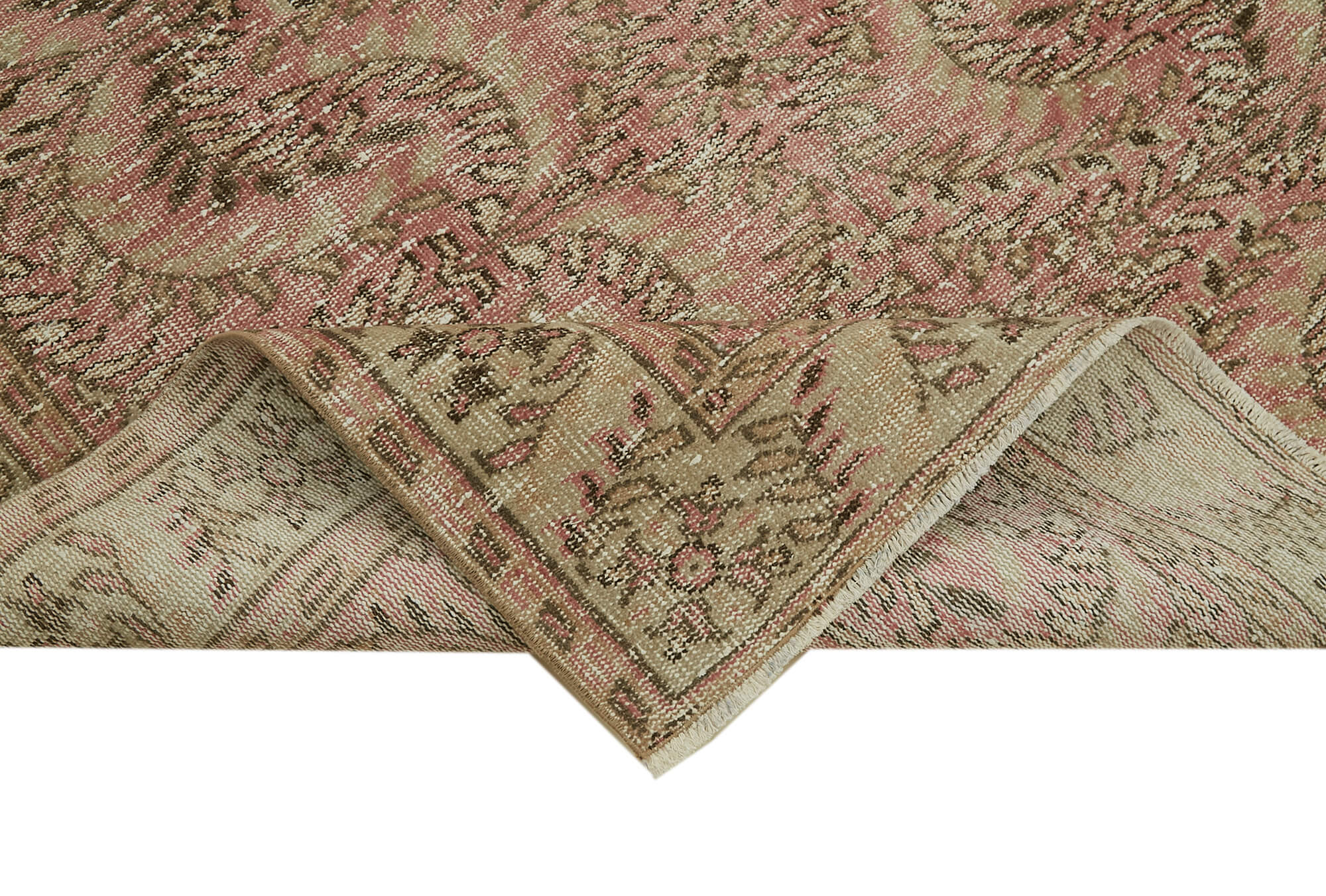 Vintage Bej Eskitme Pamuk Yün El Dokuma Halısı 146x238 Agacan