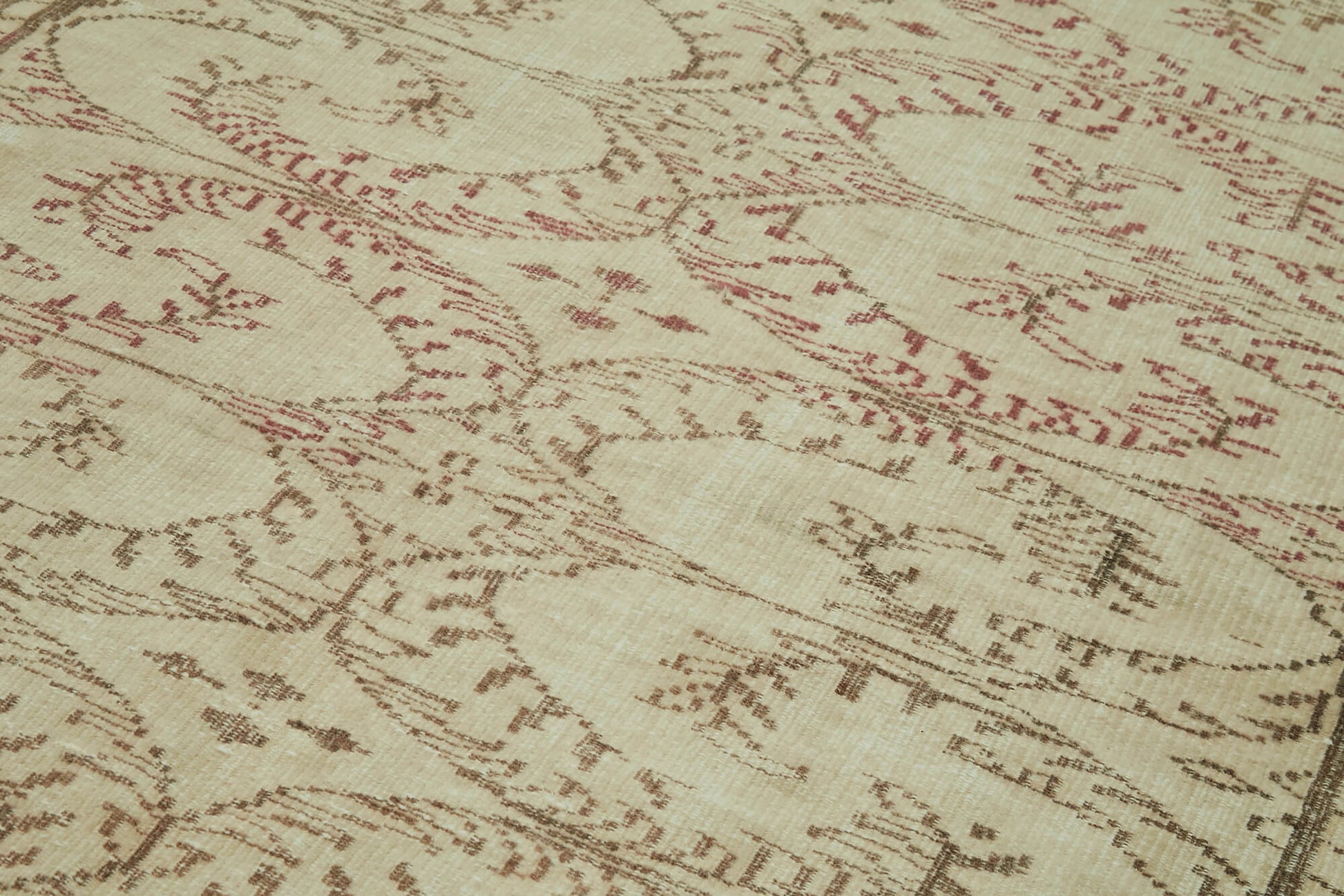 Vintage Bej Eskitme Pamuk Yün El Dokuma Halısı 169x273 Agacan