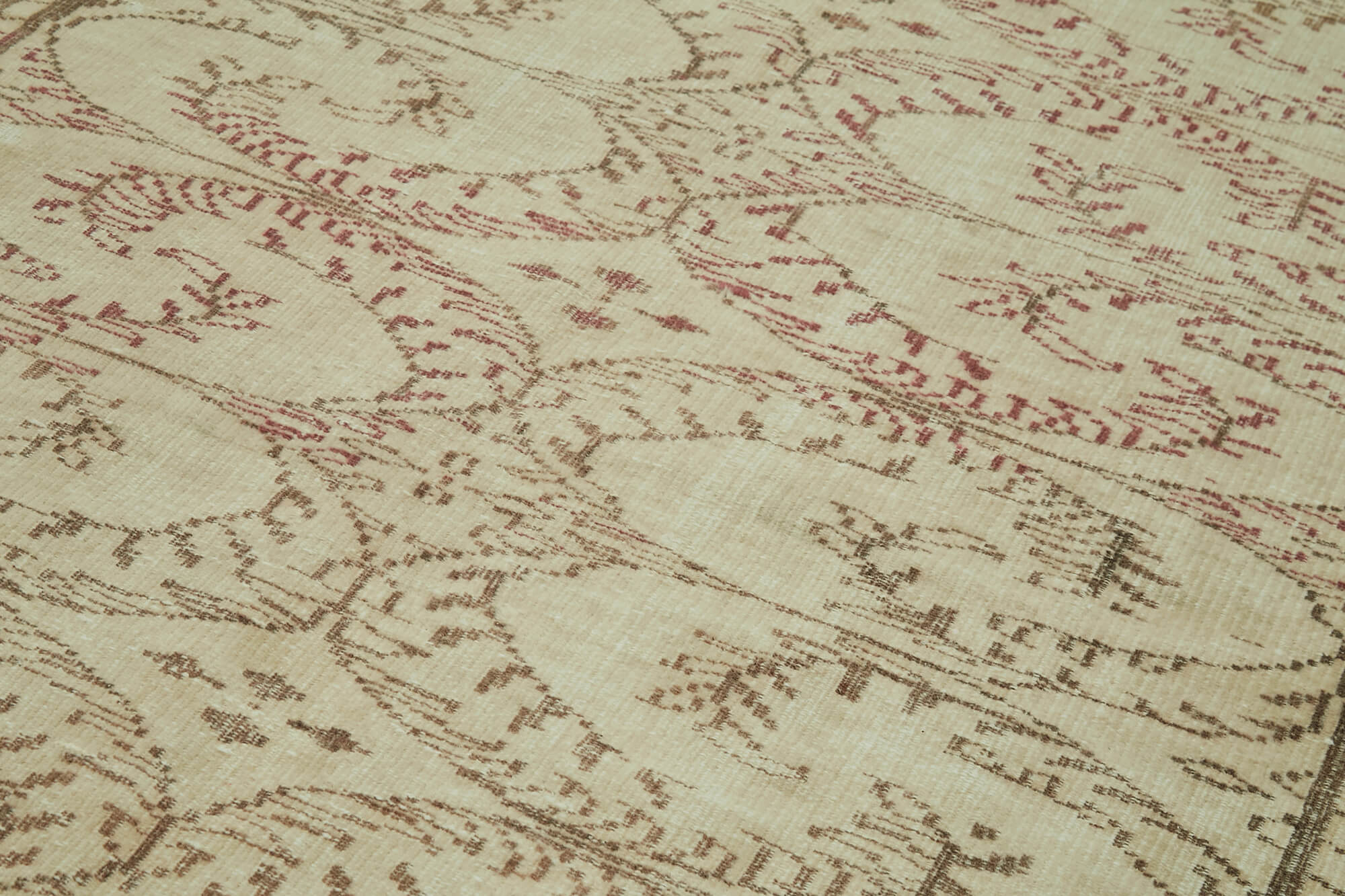 Vintage Bej Eskitme Pamuk Yün El Dokuma Halısı 169x273 Agacan