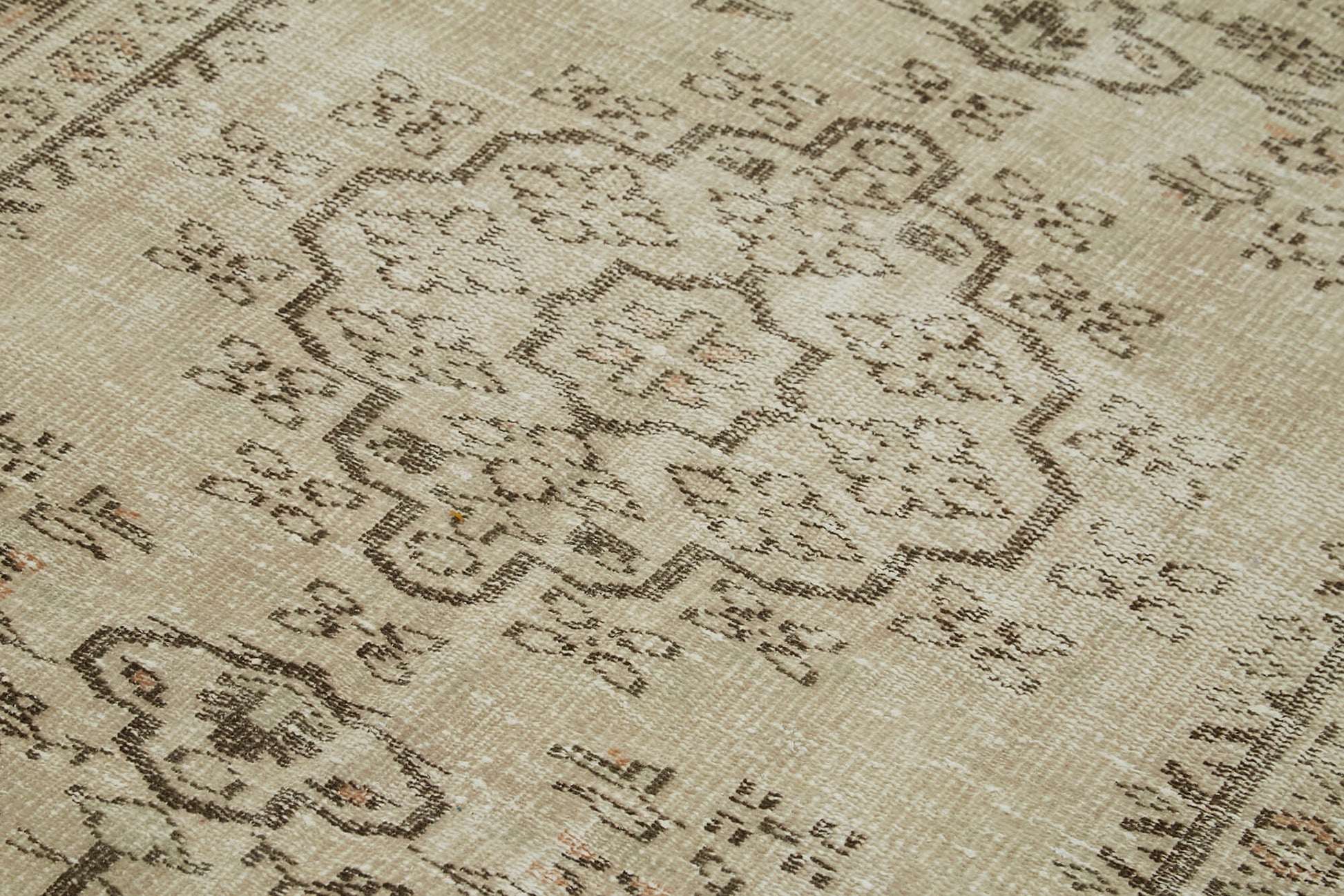 Vintage Bej Eskitme Pamuk Yün El Dokuma Halısı 142x227 Agacan