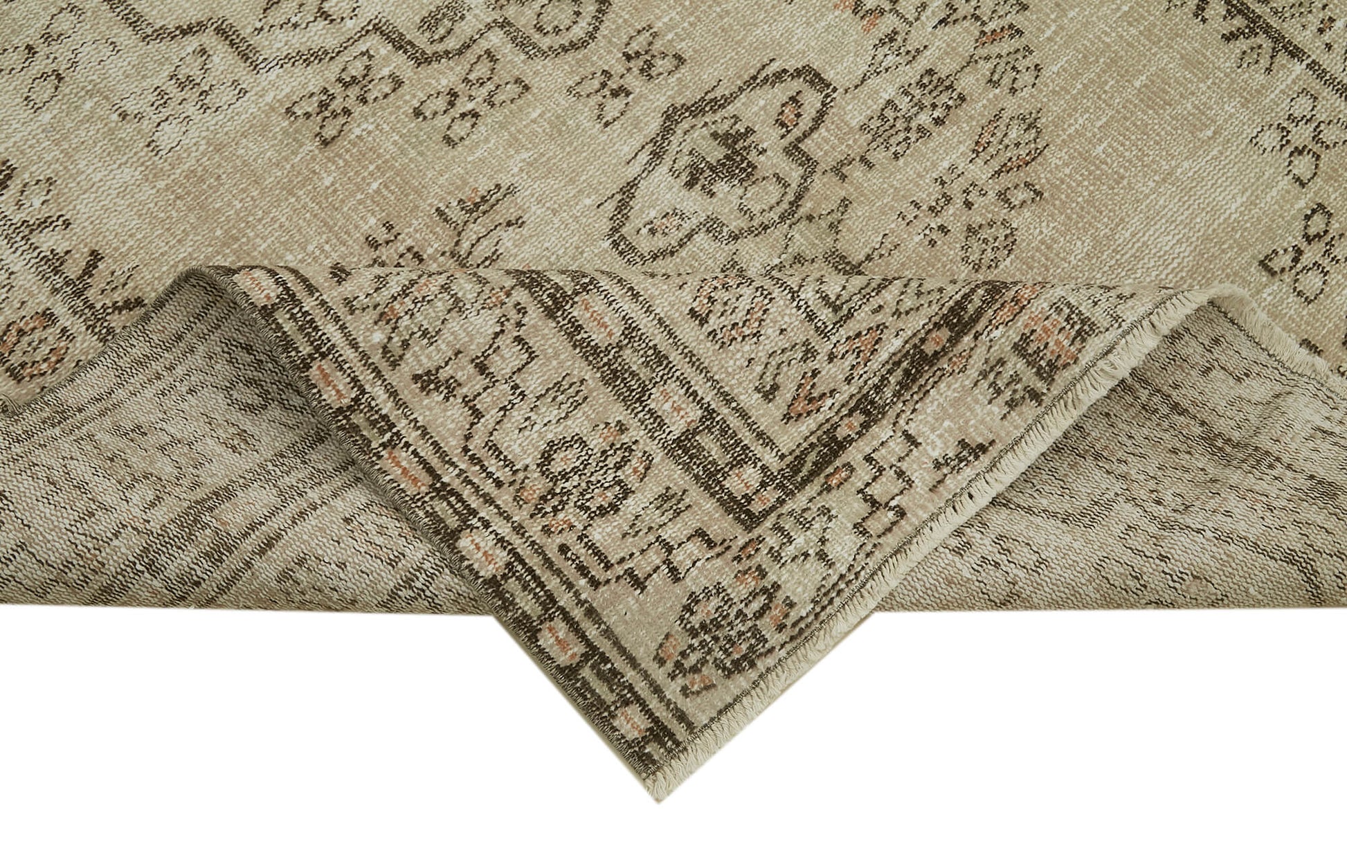 Vintage Bej Eskitme Pamuk Yün El Dokuma Halısı 142x227 Agacan