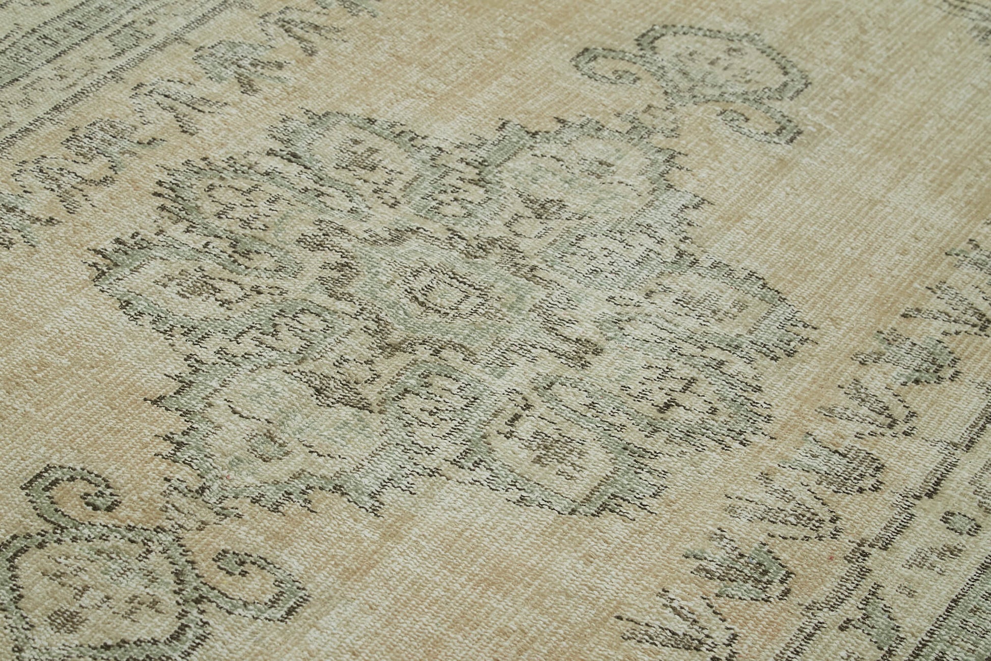 Vintage Bej Eskitme Pamuk Yün El Dokuma Halısı 152x255 Agacan