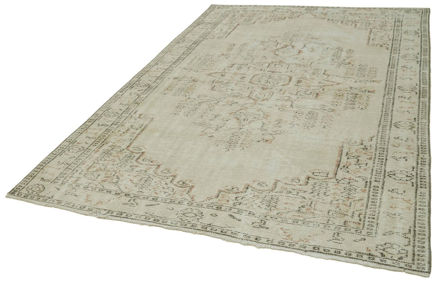 Vintage Bej Eskitme Pamuk Yün El Dokuma Halısı 176x269 Agacan