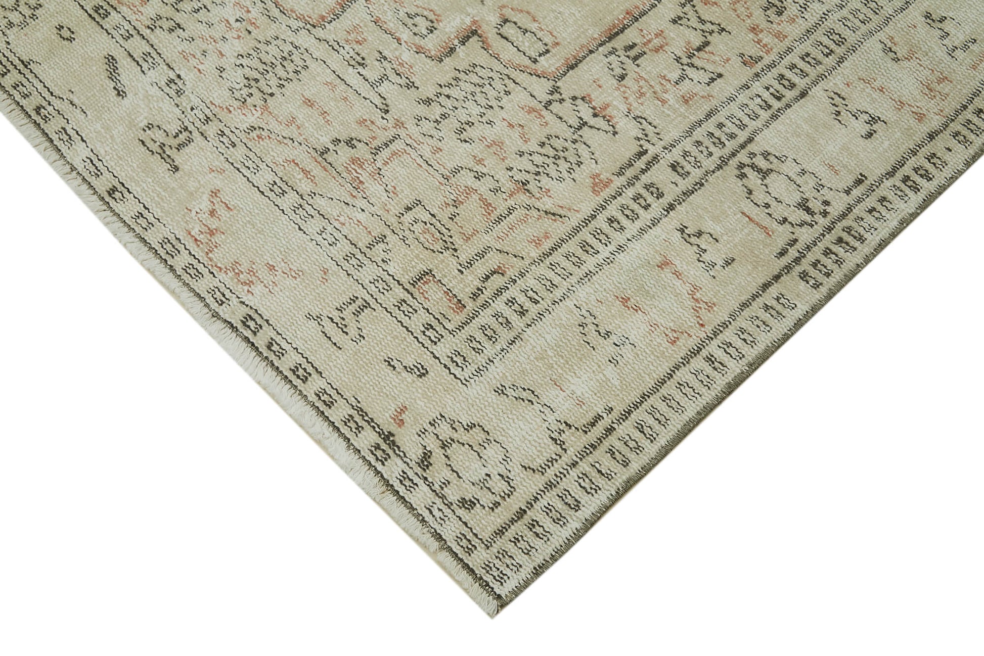 Vintage Bej Eskitme Pamuk Yün El Dokuma Halısı 176x269 Agacan