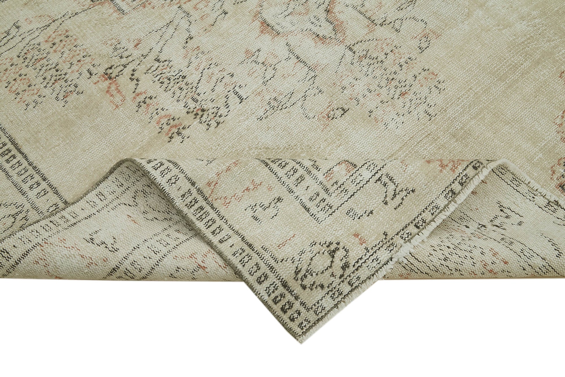 Vintage Bej Eskitme Pamuk Yün El Dokuma Halısı 176x269 Agacan