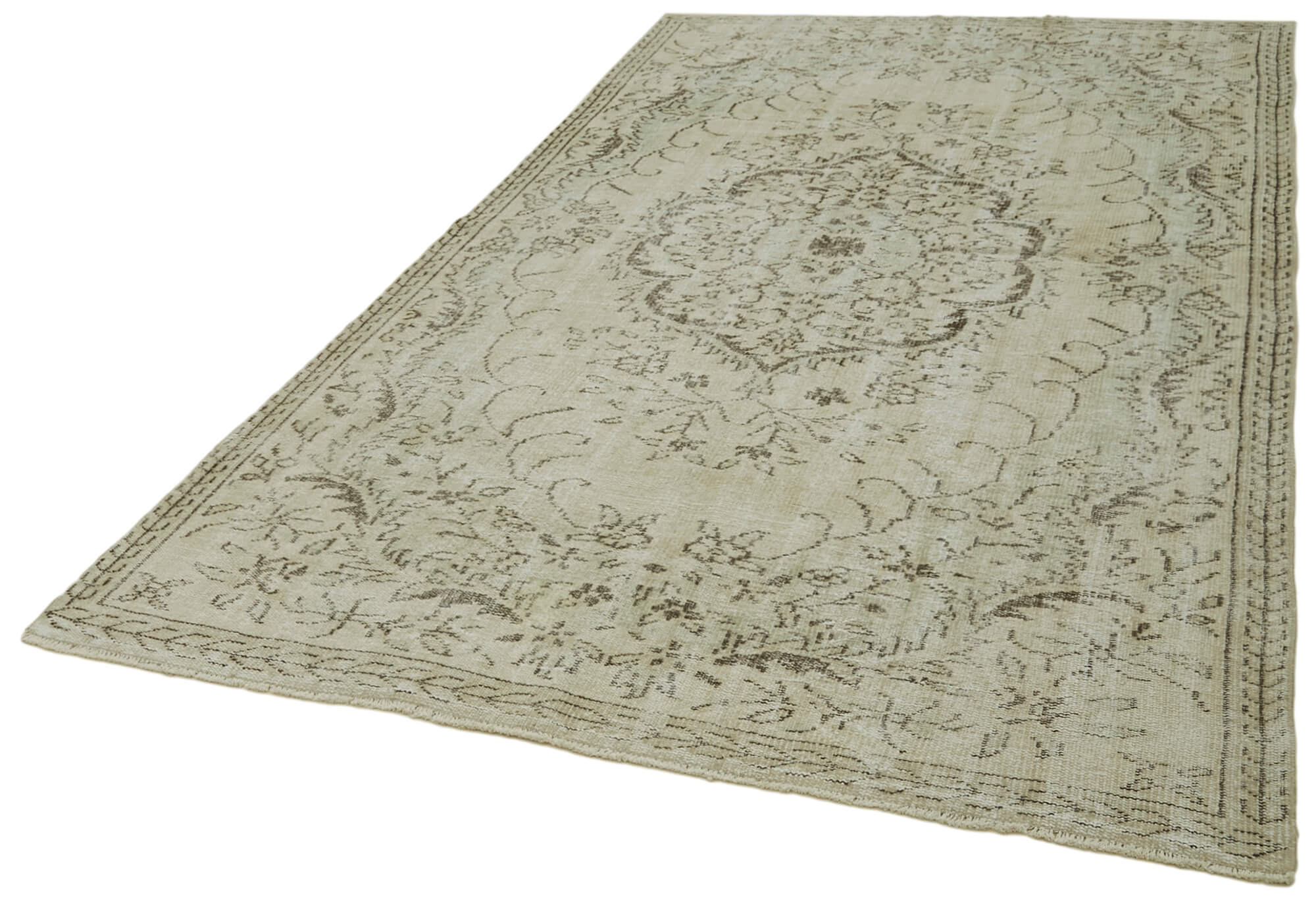 Vintage Bej Eskitme Pamuk Yün El Dokuma Halısı 167x275 Agacan