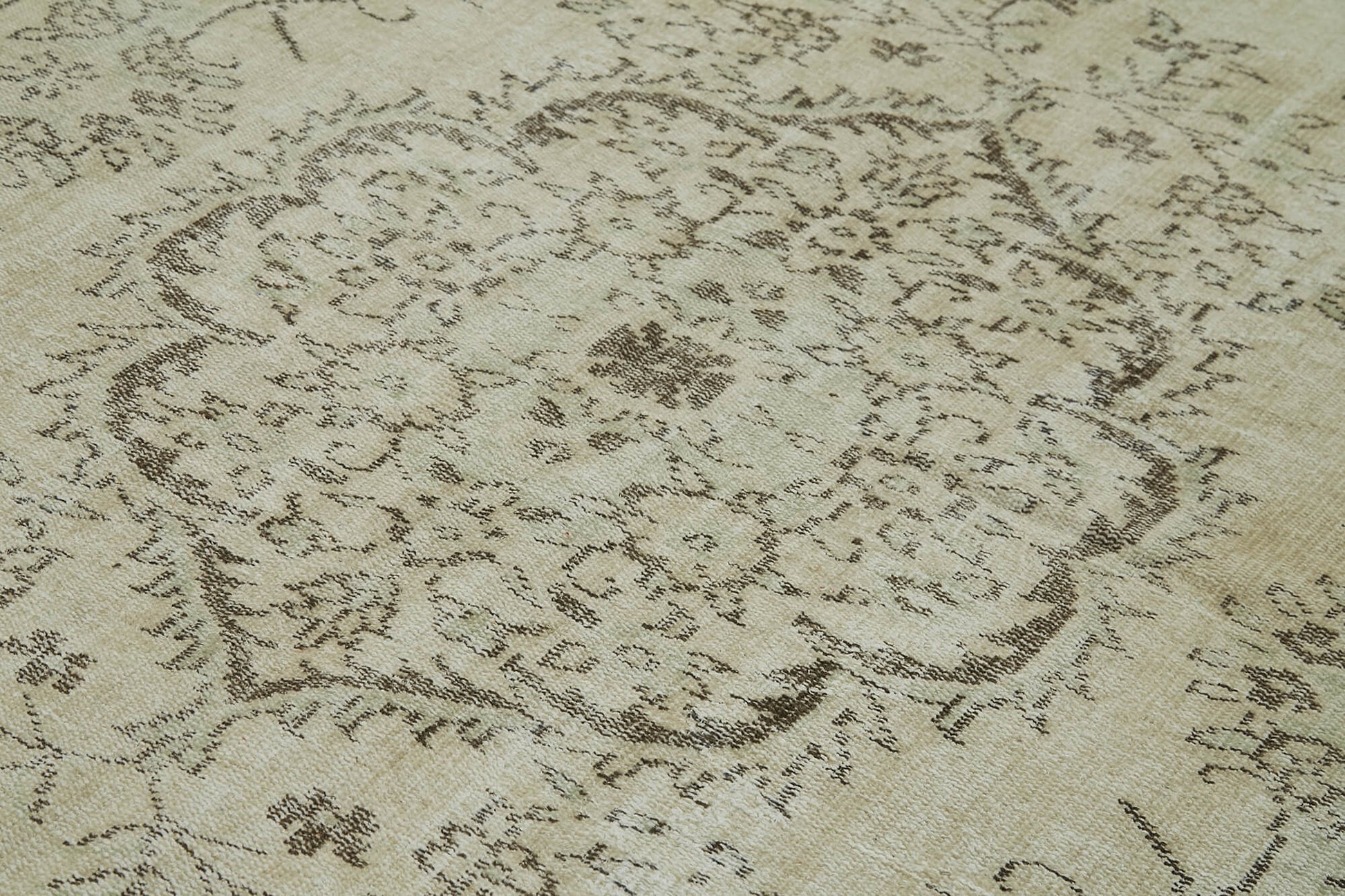 Vintage Bej Eskitme Pamuk Yün El Dokuma Halısı 167x275 Agacan