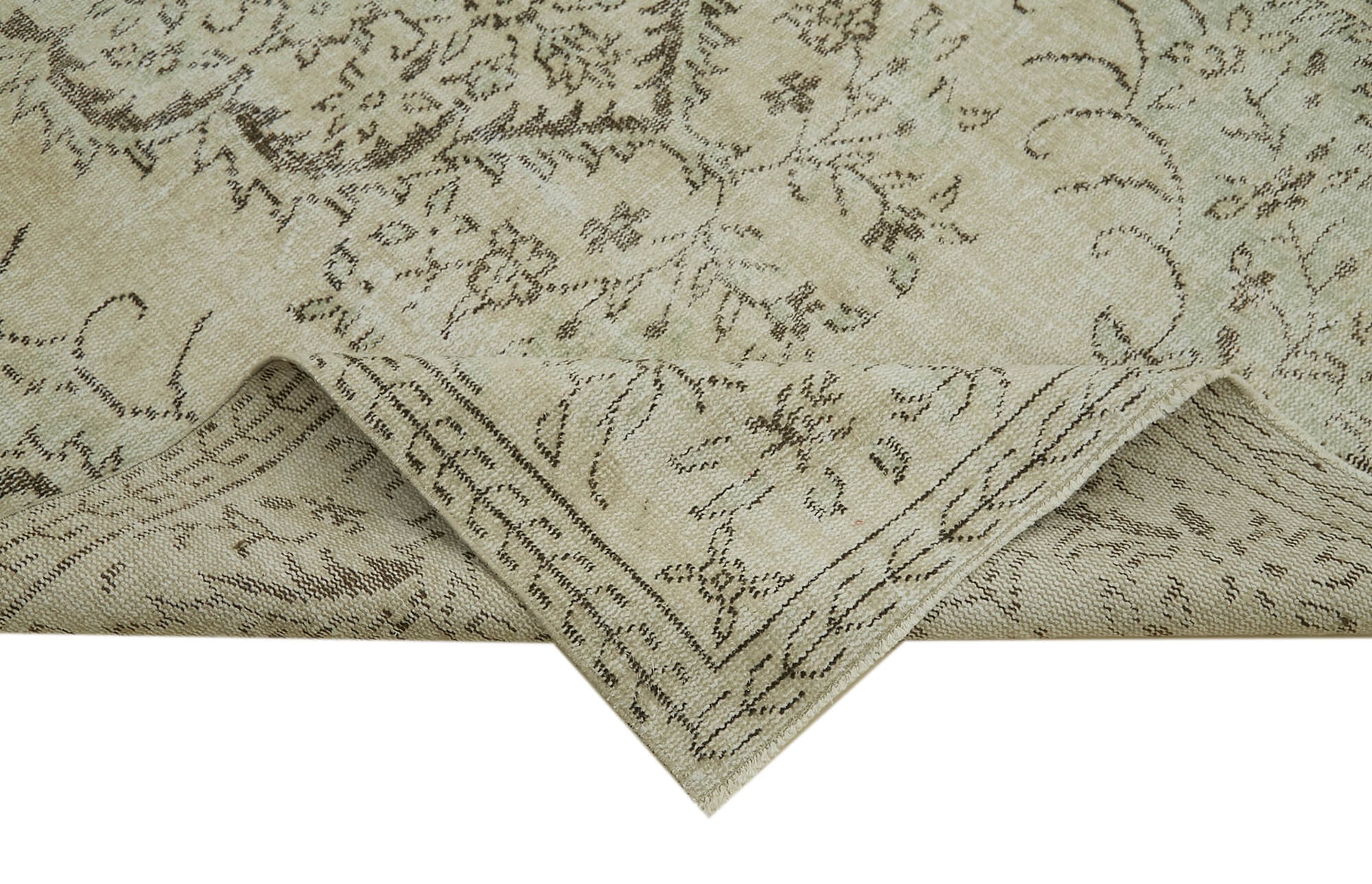 Vintage Bej Eskitme Pamuk Yün El Dokuma Halısı 167x275 Agacan