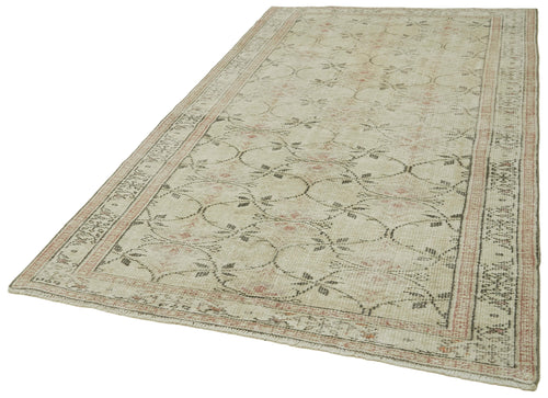 Vintage Bej Eskitme Pamuk Yün El Dokuma Halısı 159x261 Agacan