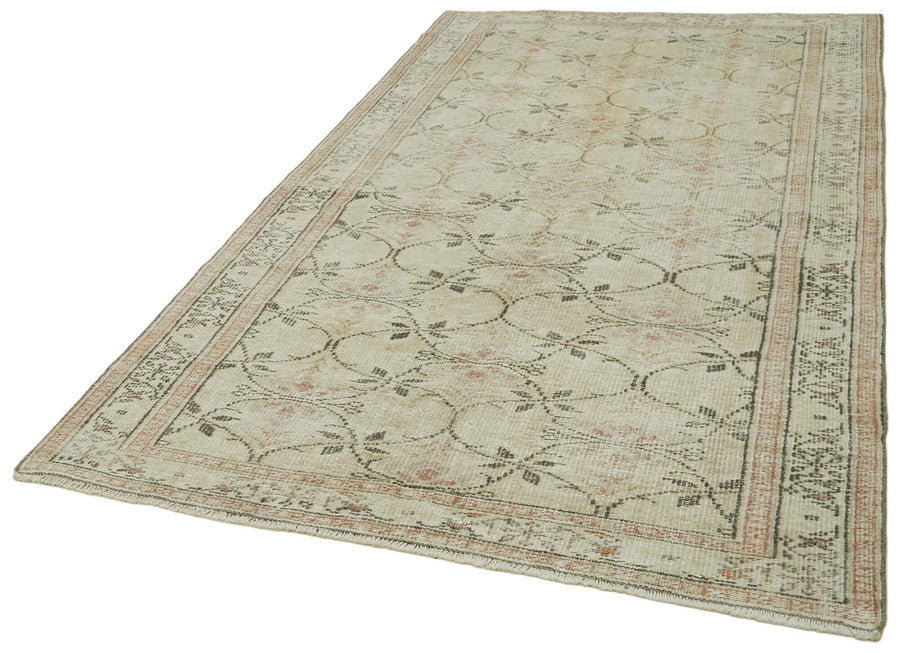 Vintage Bej Eskitme Pamuk Yün El Dokuma Halısı 159x261 Agacan