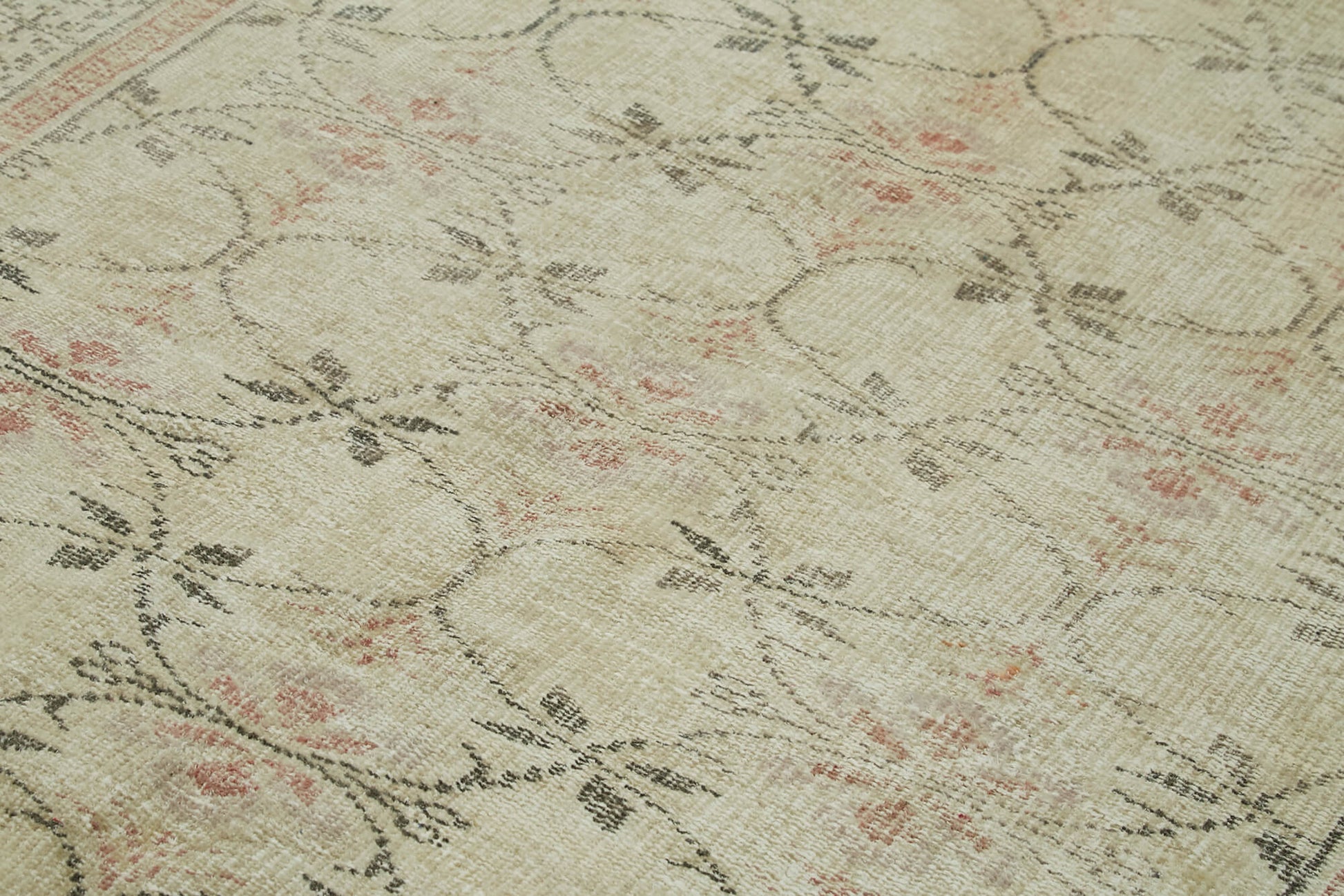 Vintage Bej Eskitme Pamuk Yün El Dokuma Halısı 159x261 Agacan