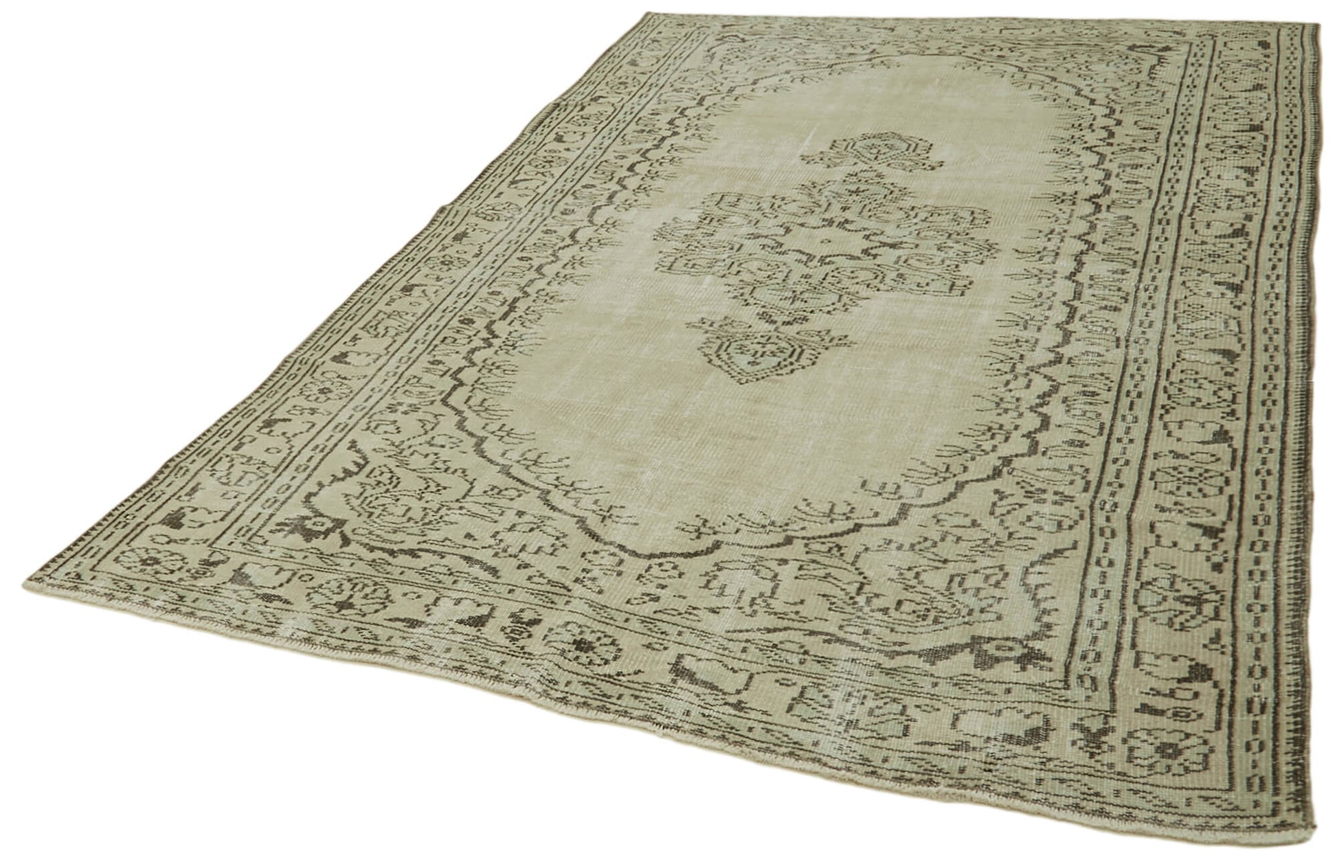 Vintage Bej Eskitme Pamuk Yün El Dokuma Halısı 177x287 Agacan