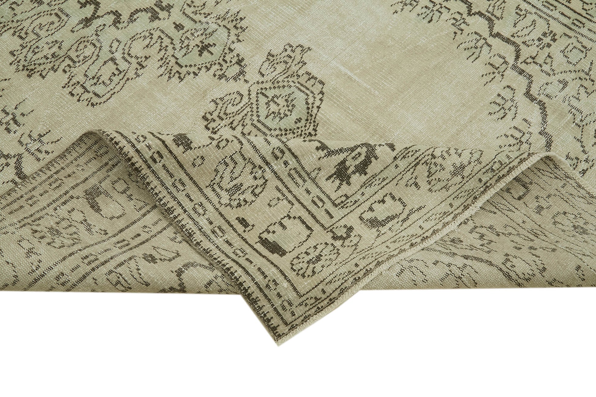 Vintage Bej Eskitme Pamuk Yün El Dokuma Halısı 177x287 Agacan