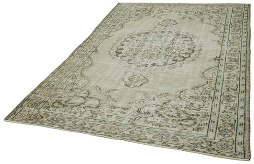 Vintage Bej Eskitme Pamuk Yün El Dokuma Halısı 180x284 Agacan