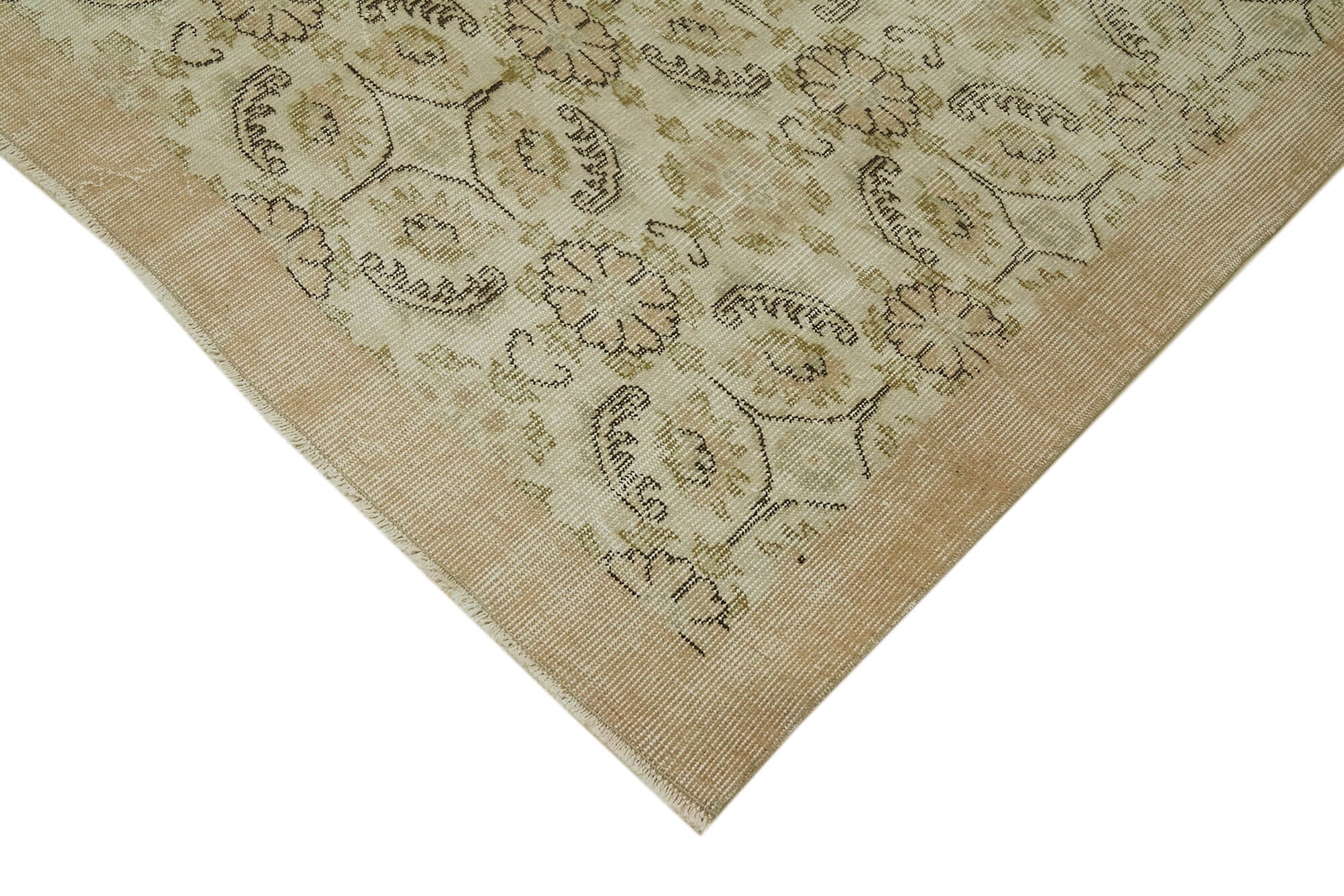 Vintage Bej Eskitme Pamuk Yün El Dokuma Halısı 170x267 Agacan