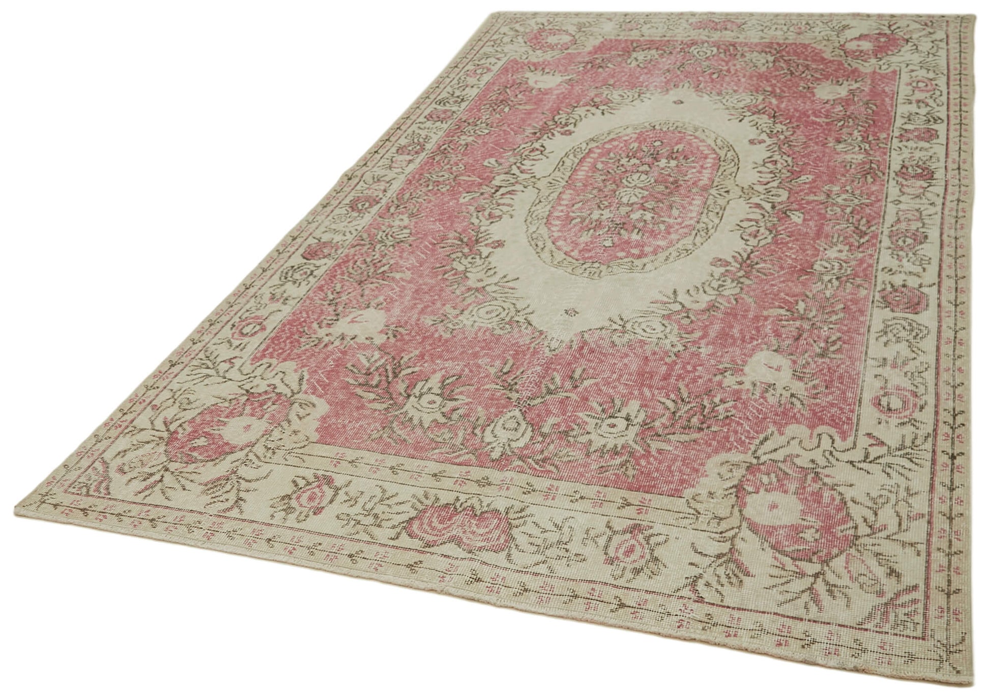 Vintage Bej Eskitme Pamuk Yün El Dokuma Halısı 168x314 Agacan